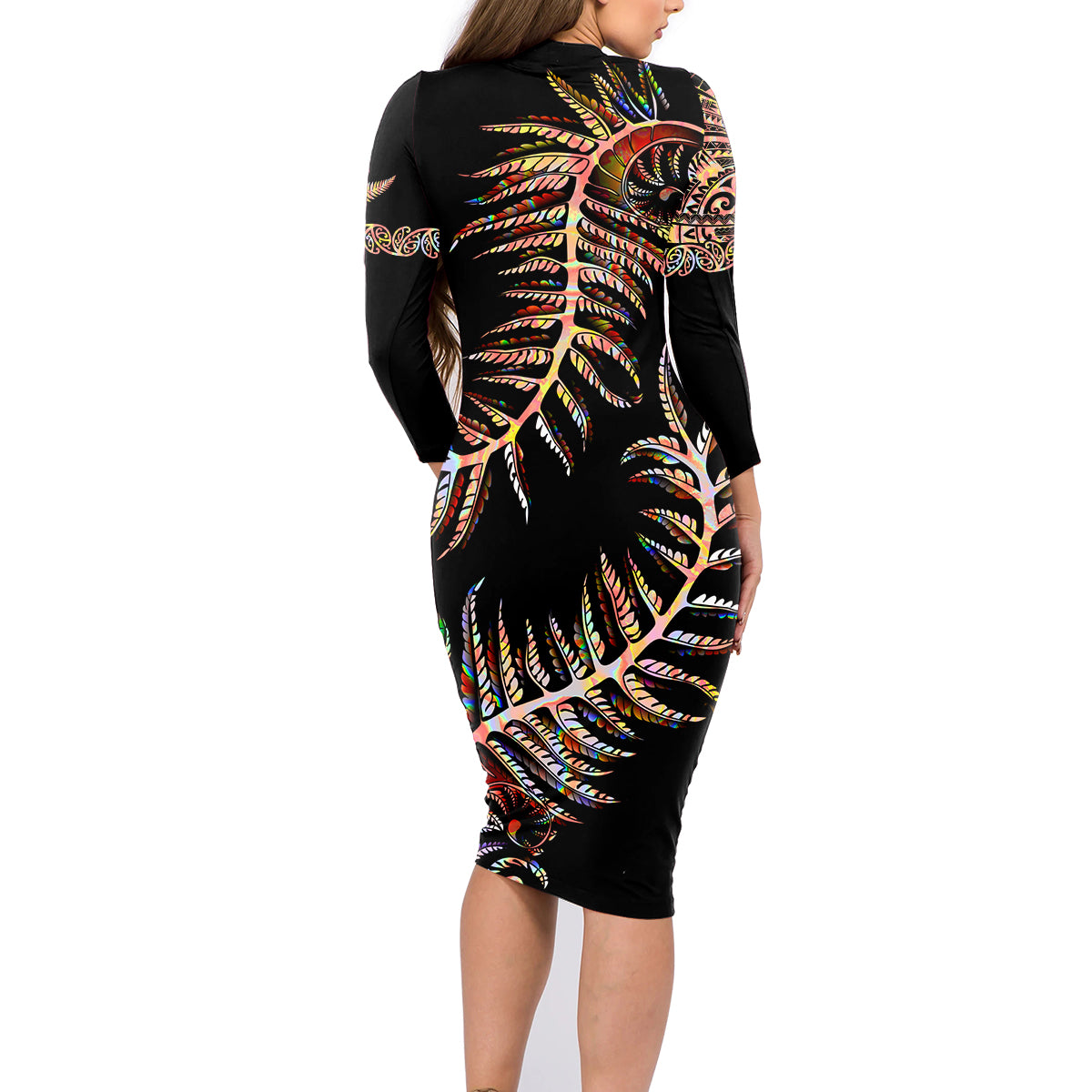 new-zealand-family-matching-long-sleeve-bodycon-dress-and-hawaiian-shirt-aotearoa-silver-fern-mixed-papua-shell-red-vibe