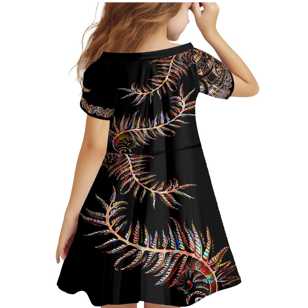 new-zealand-family-matching-mermaid-dress-and-hawaiian-shirt-aotearoa-silver-fern-mixed-papua-shell-red-vibe