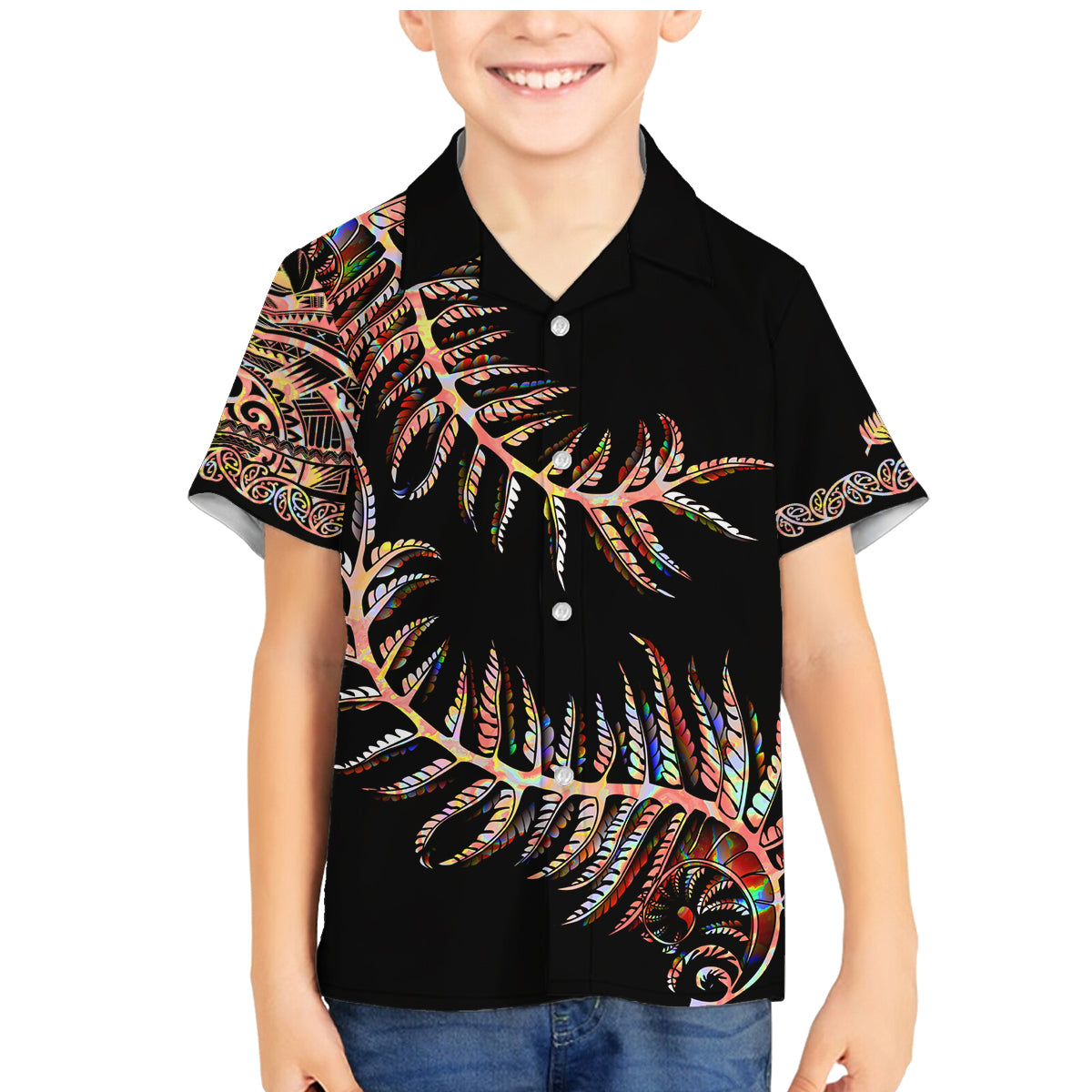 new-zealand-family-matching-mermaid-dress-and-hawaiian-shirt-aotearoa-silver-fern-mixed-papua-shell-red-vibe