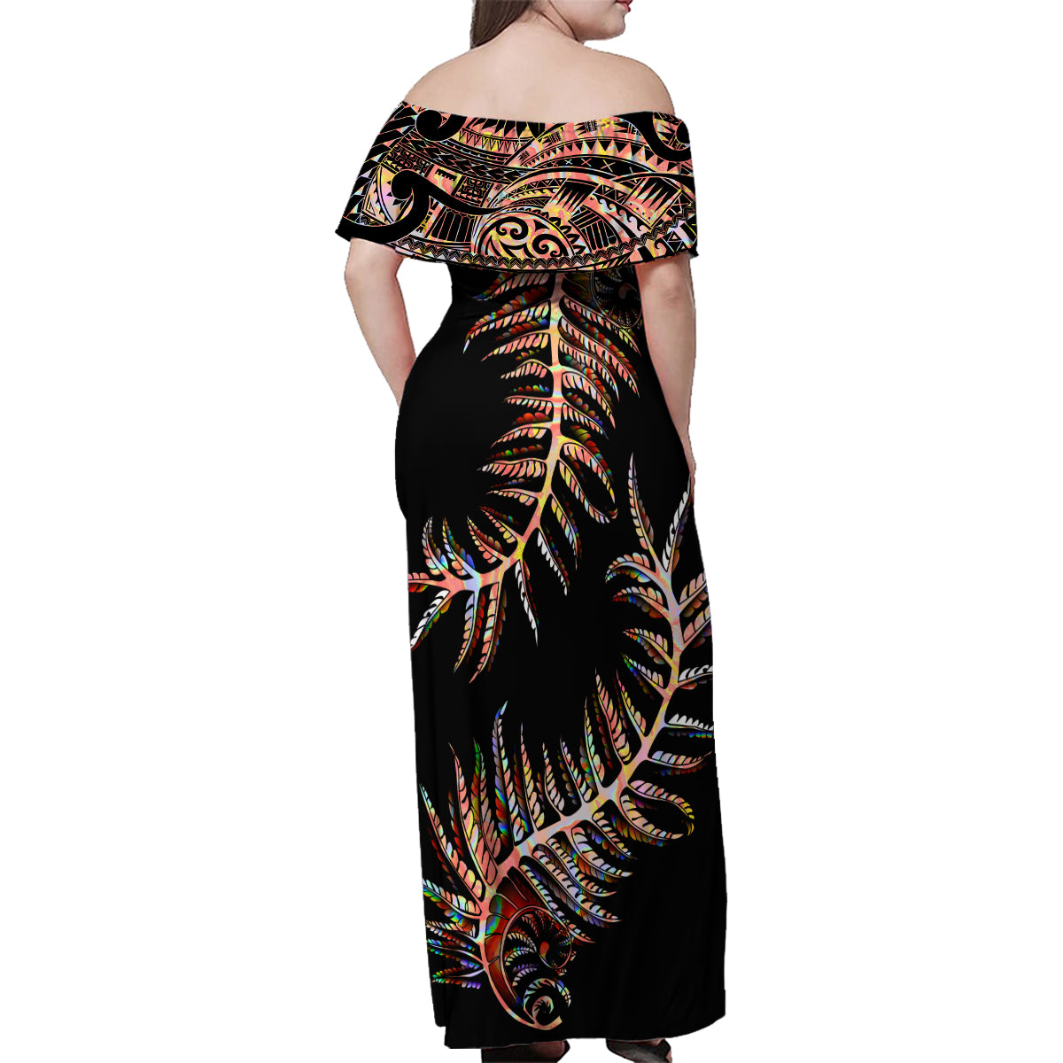 new-zealand-family-matching-off-shoulder-maxi-dress-and-hawaiian-shirt-aotearoa-silver-fern-mixed-papua-shell-red-vibe