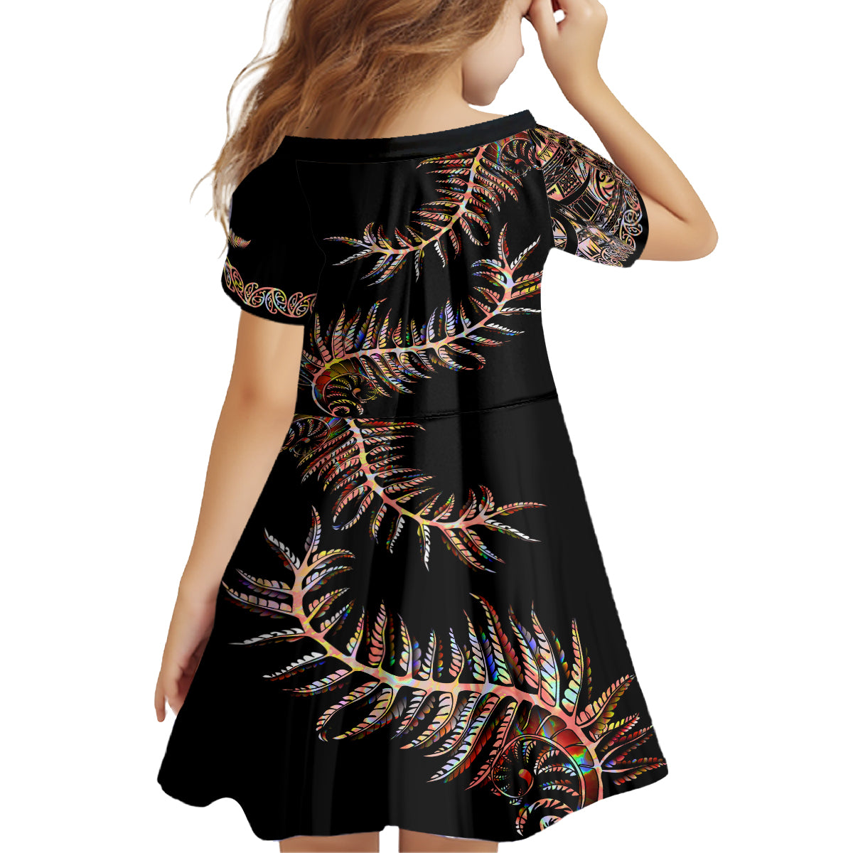 new-zealand-family-matching-off-shoulder-short-dress-and-hawaiian-shirt-aotearoa-silver-fern-mixed-papua-shell-red-vibe