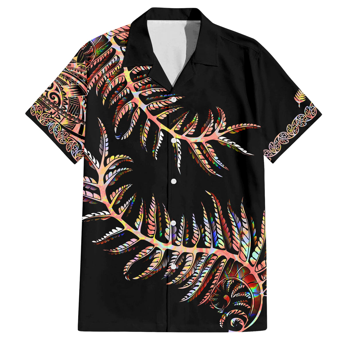 new-zealand-family-matching-off-shoulder-short-dress-and-hawaiian-shirt-aotearoa-silver-fern-mixed-papua-shell-red-vibe