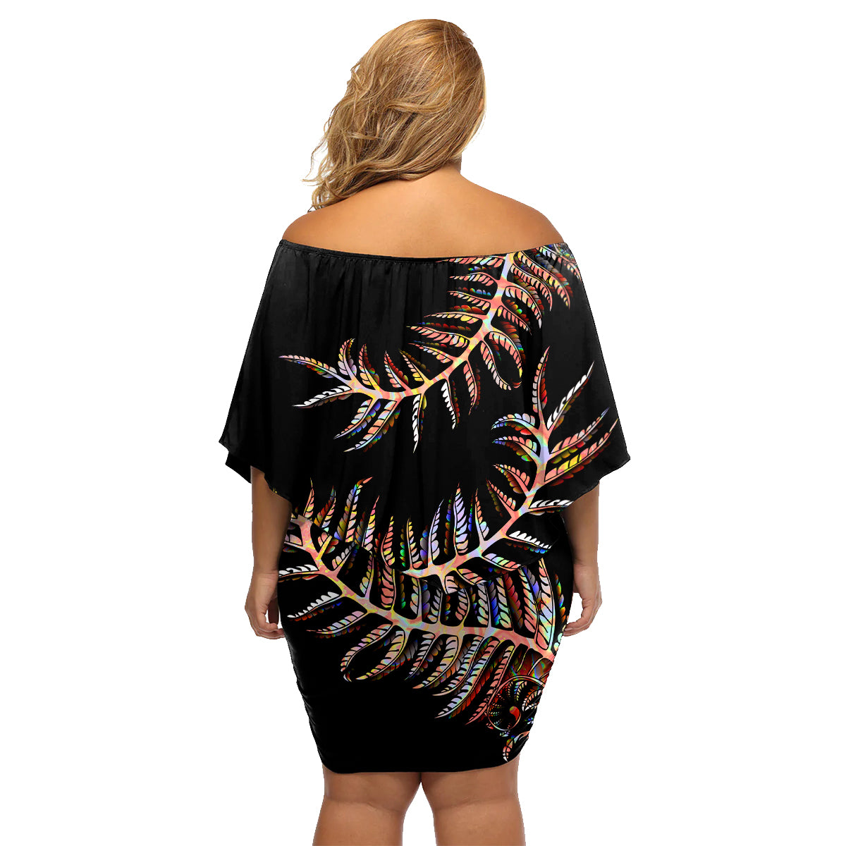 new-zealand-family-matching-off-shoulder-short-dress-and-hawaiian-shirt-aotearoa-silver-fern-mixed-papua-shell-red-vibe