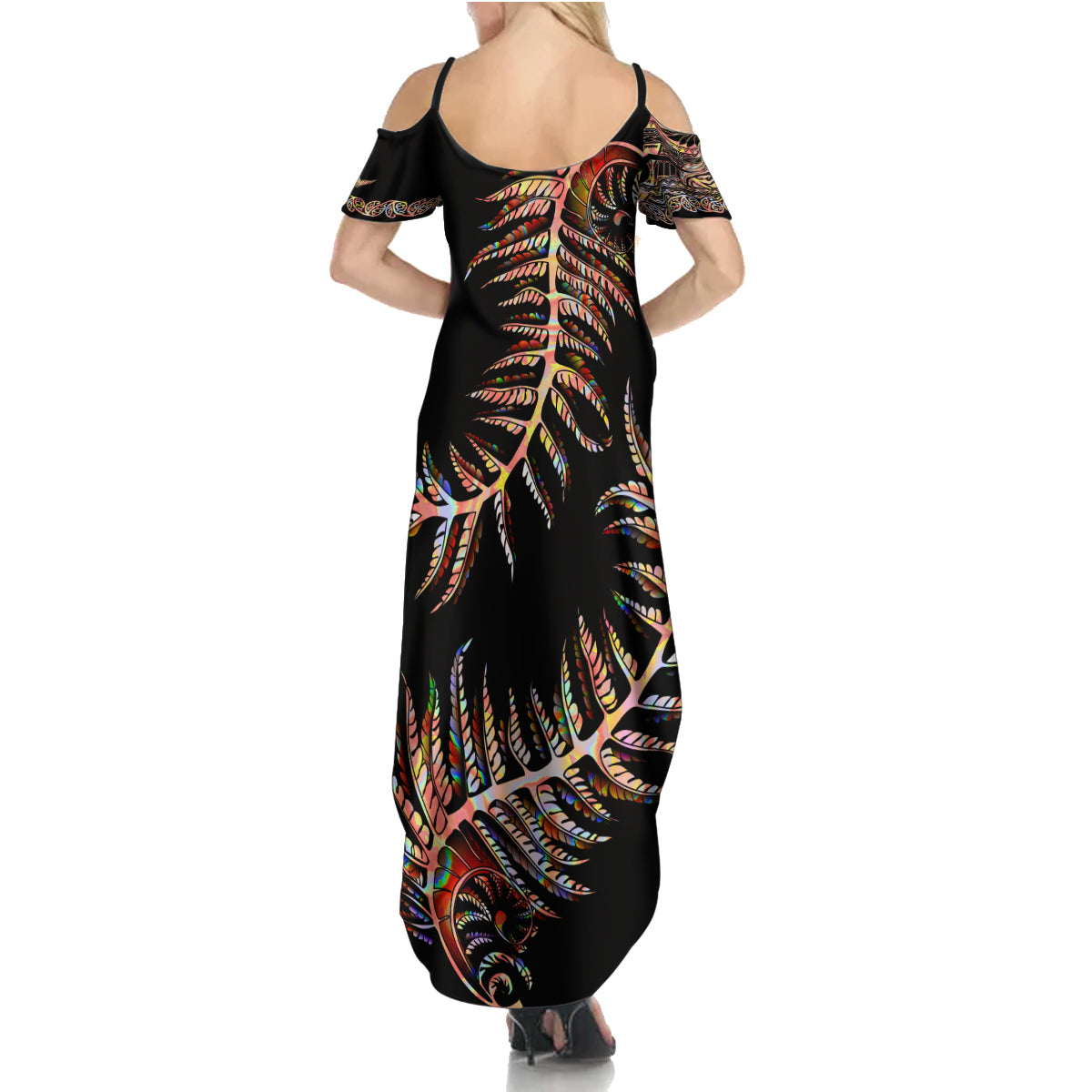 new-zealand-family-matching-summer-maxi-dress-and-hawaiian-shirt-aotearoa-silver-fern-mixed-papua-shell-red-vibe