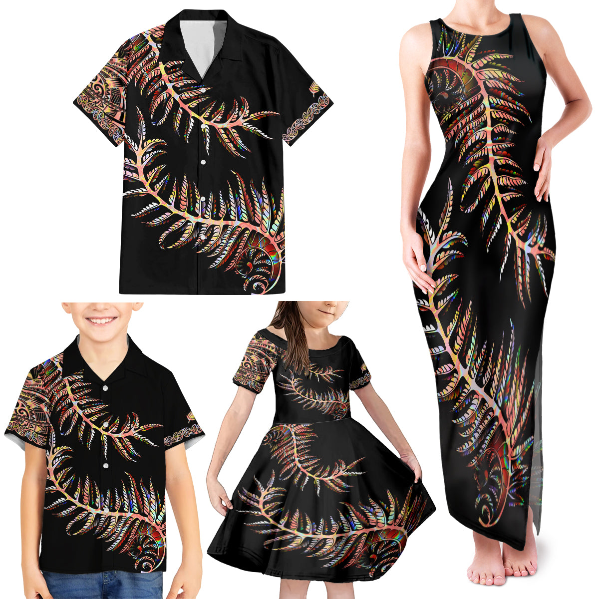 new-zealand-family-matching-tank-maxi-dress-and-hawaiian-shirt-aotearoa-silver-fern-mixed-papua-shell-red-vibe