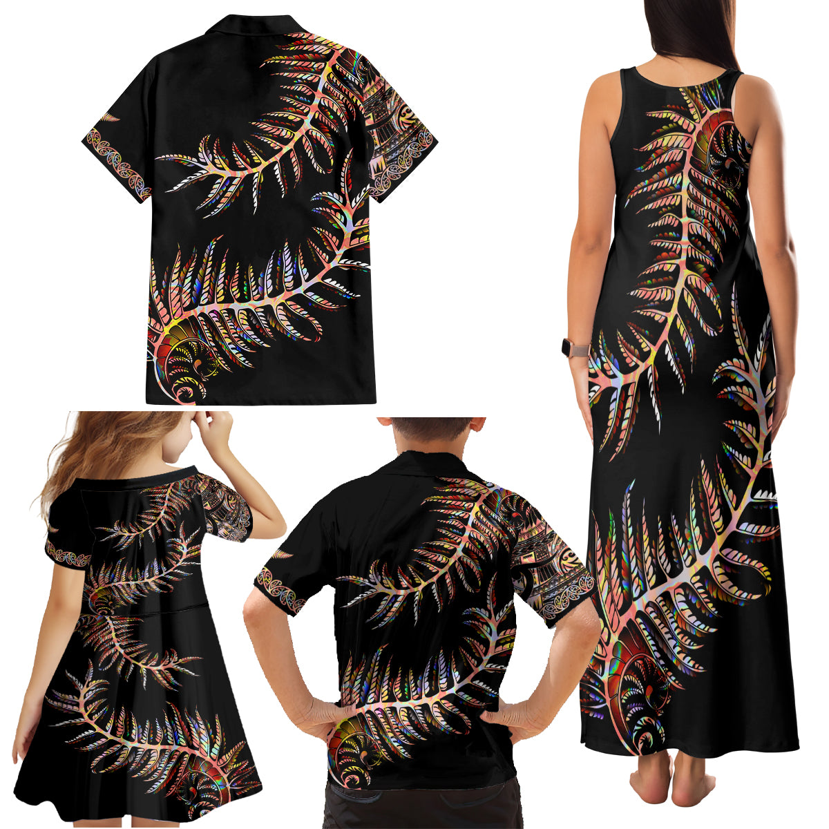 new-zealand-family-matching-tank-maxi-dress-and-hawaiian-shirt-aotearoa-silver-fern-mixed-papua-shell-red-vibe