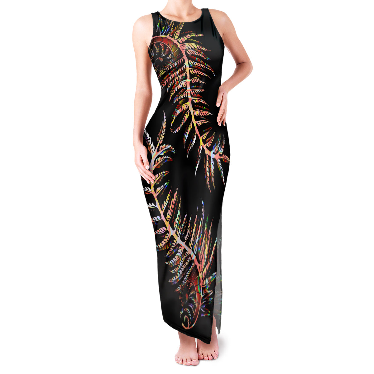 new-zealand-family-matching-tank-maxi-dress-and-hawaiian-shirt-aotearoa-silver-fern-mixed-papua-shell-red-vibe