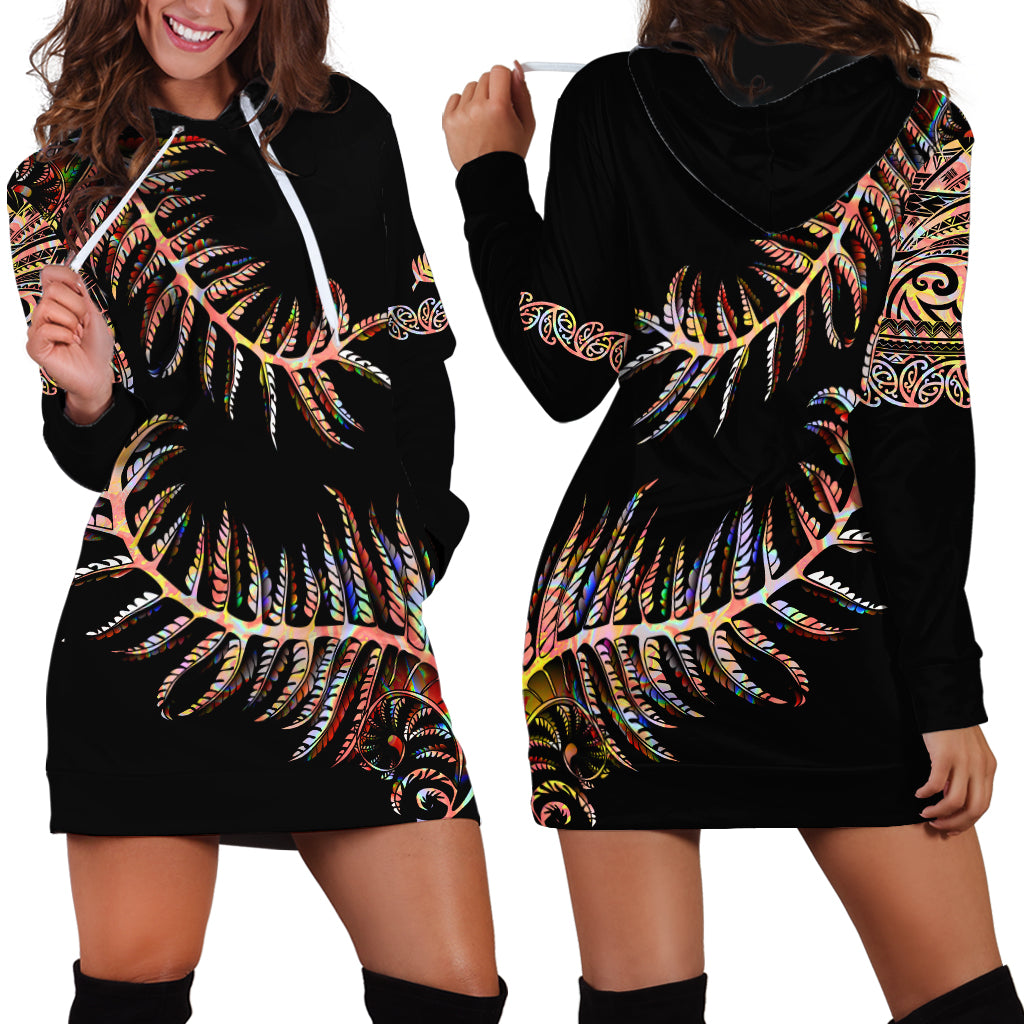 New Zealand Hoodie Dress Aotearoa Silver Fern Mixed Papua Shell Red Vibe - Vibe Hoodie Shop