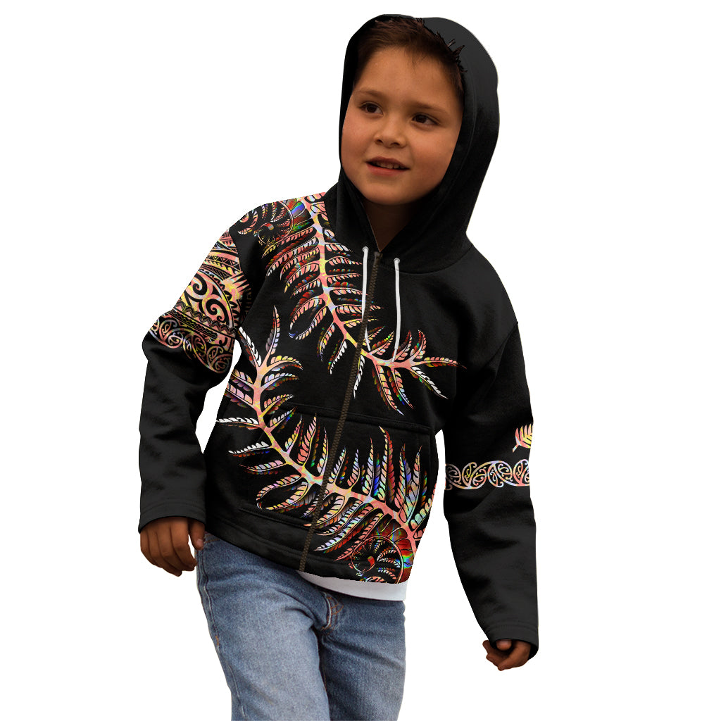 New Zealand Kid Hoodie Aotearoa Silver Fern Mixed Papua Shell Red Vibe - Vibe Hoodie Shop