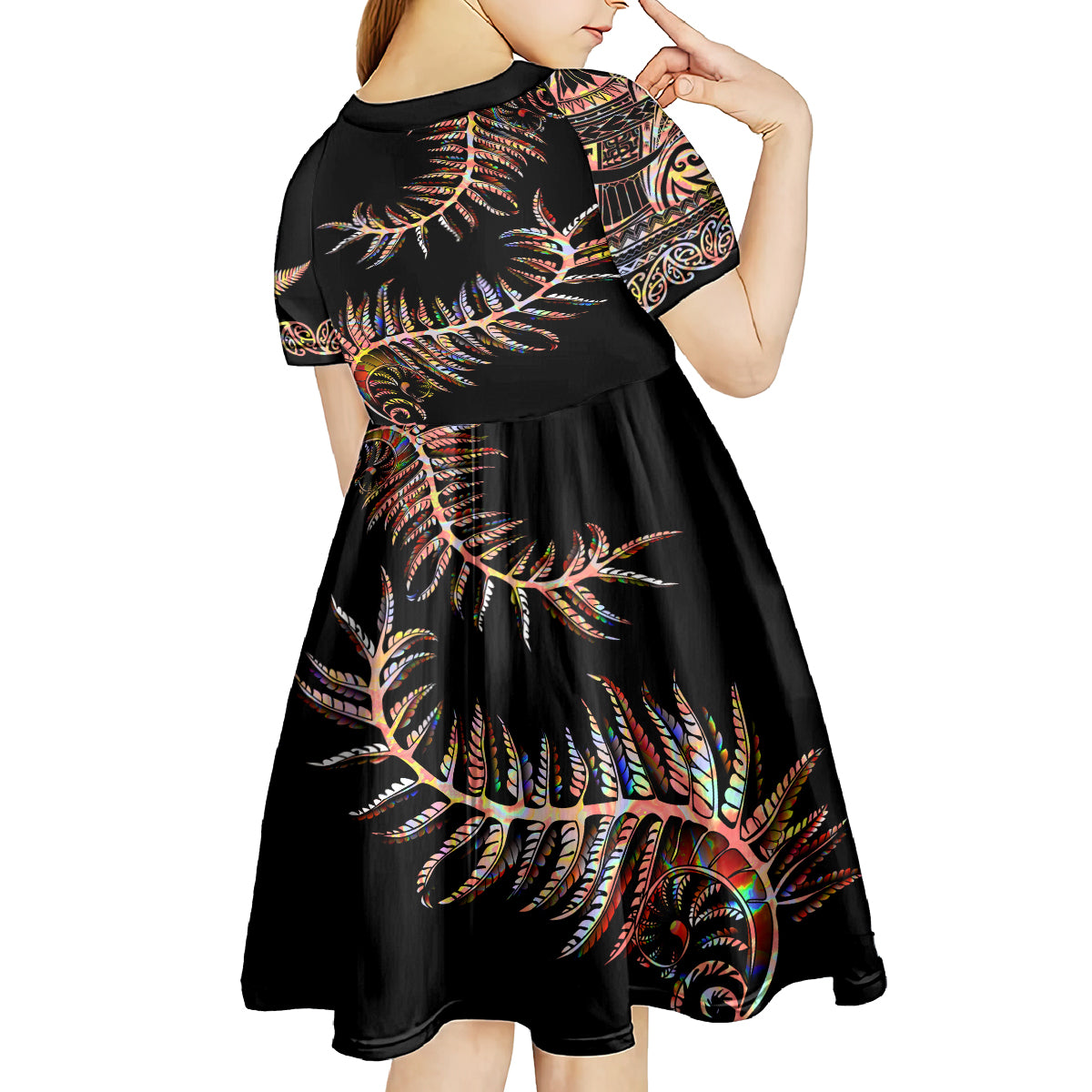 New Zealand Kid Short Sleeve Dress Aotearoa Silver Fern Mixed Papua Shell Red Vibe - Vibe Hoodie Shop