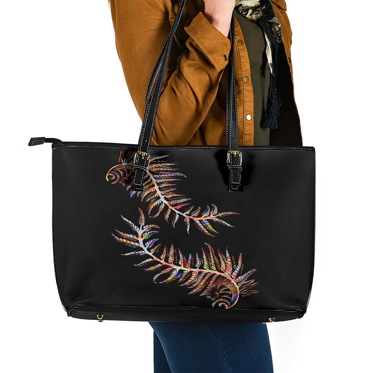 new-zealand-leather-tote-bag-aotearoa-silver-fern-mixed-papua-shell-red-vibe