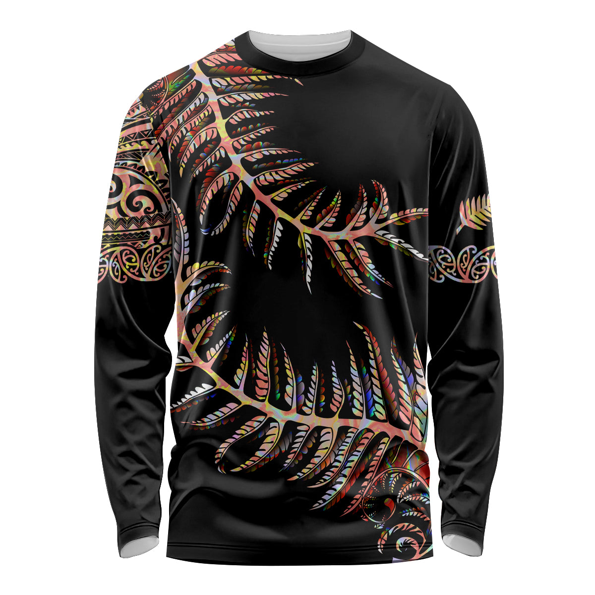 New Zealand Long Sleeve Shirt Aotearoa Silver Fern Mixed Papua Shell Red Vibe - Vibe Hoodie Shop