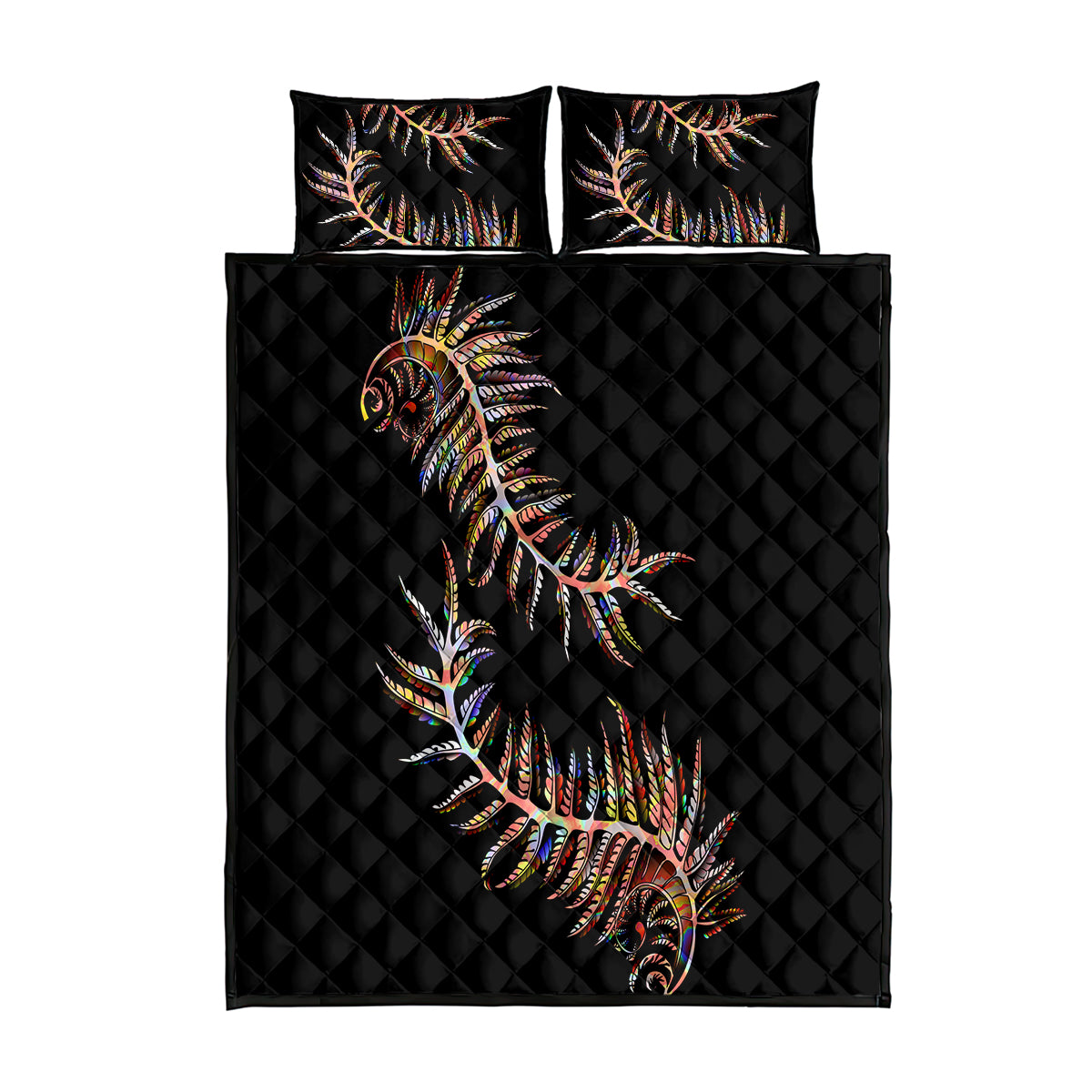 New Zealand Quilt Bed Set Aotearoa Silver Fern Mixed Papua Shell Red Vibe - Vibe Hoodie Shop