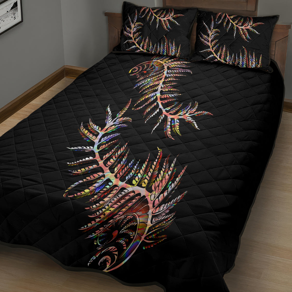 New Zealand Quilt Bed Set Aotearoa Silver Fern Mixed Papua Shell Red Vibe - Vibe Hoodie Shop