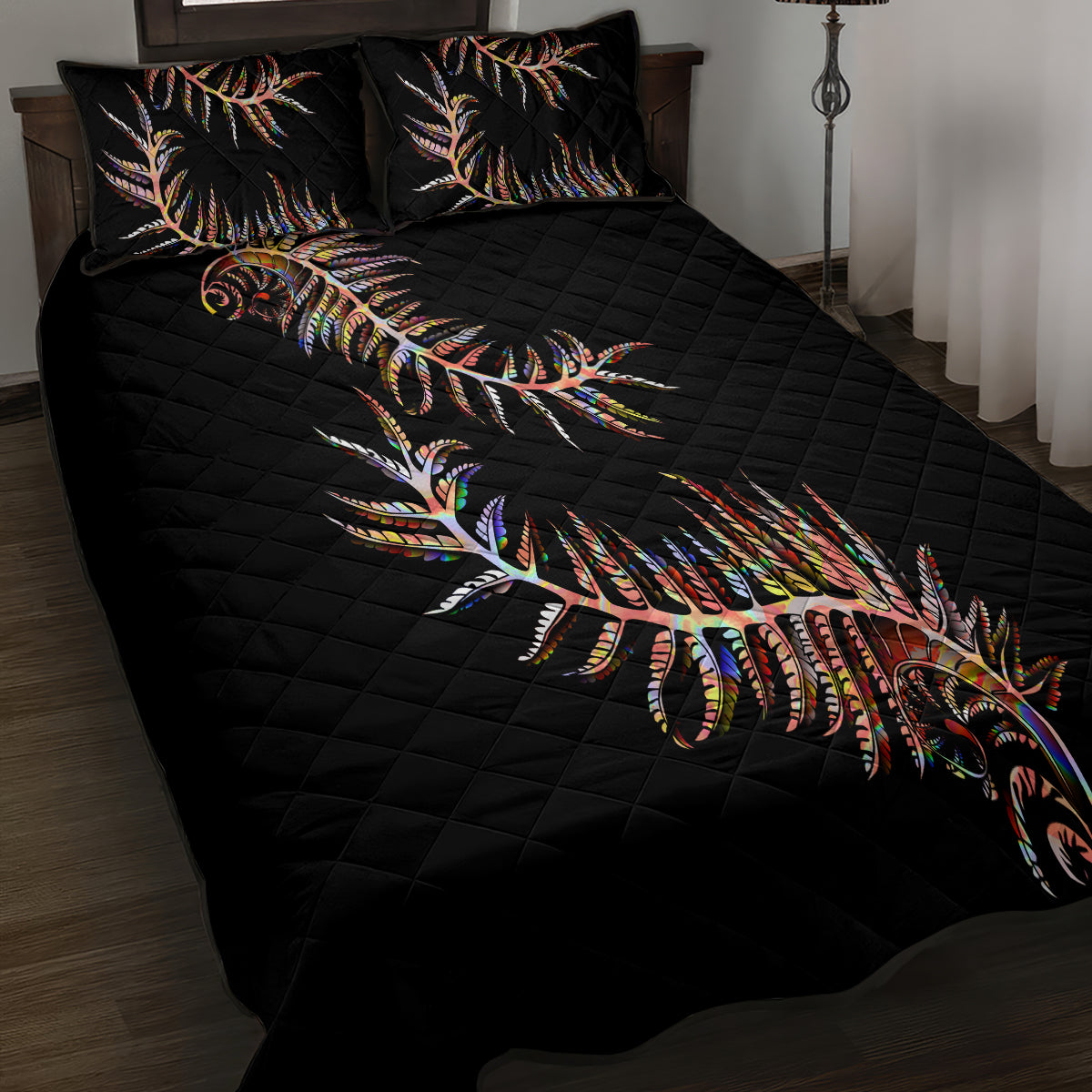 New Zealand Quilt Bed Set Aotearoa Silver Fern Mixed Papua Shell Red Vibe - Vibe Hoodie Shop