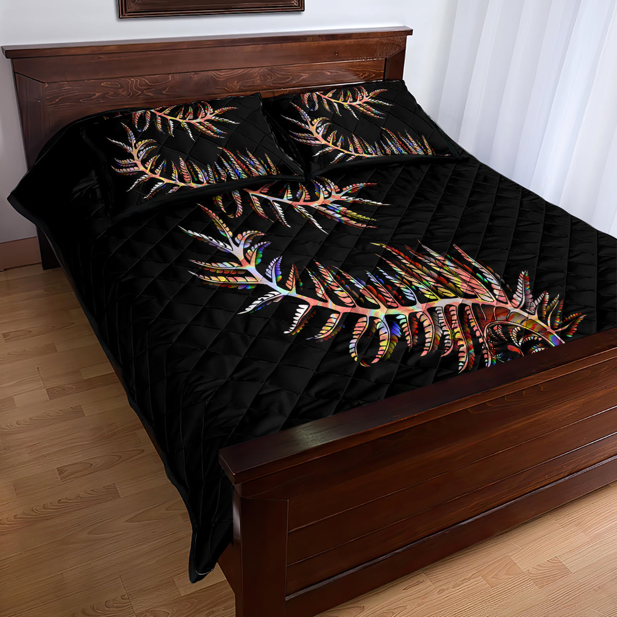 New Zealand Quilt Bed Set Aotearoa Silver Fern Mixed Papua Shell Red Vibe - Vibe Hoodie Shop