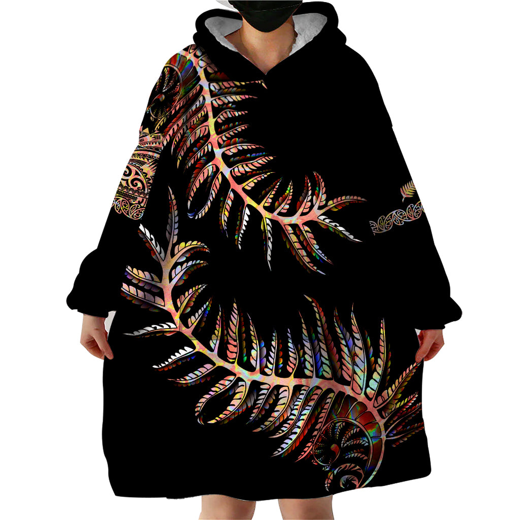 New Zealand Wearable Blanket Hoodie Aotearoa Silver Fern Mixed Papua Shell Red Vibe - Vibe Hoodie Shop