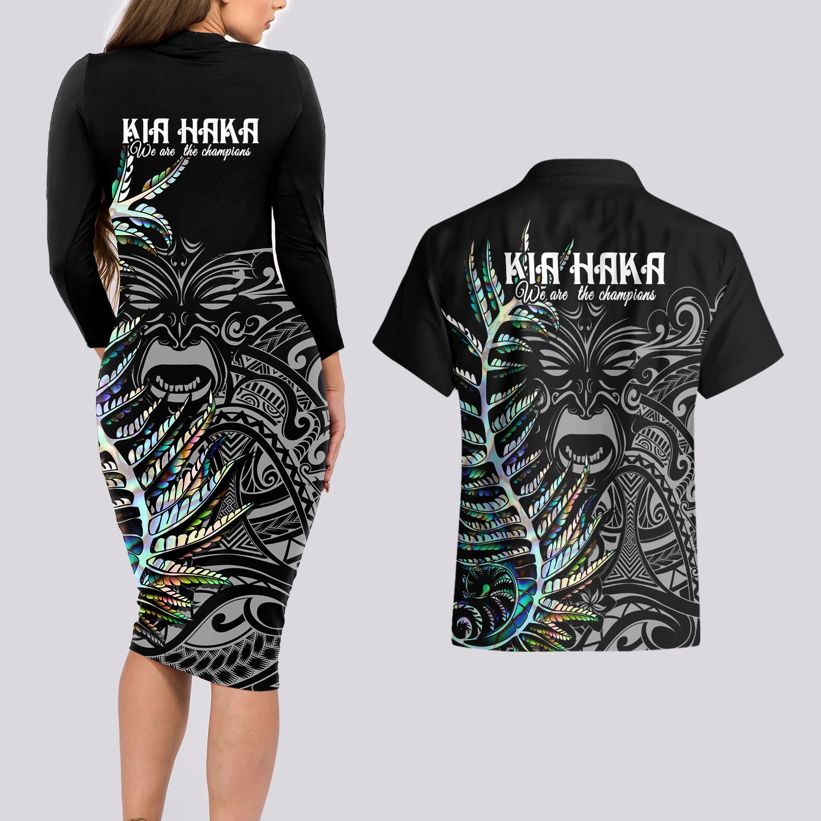 new-zealand-rugby-couples-matching-long-sleeve-bodycon-dress-and-hawaiian-shirt-nz-black-fern-champions-history-with-papua-shell