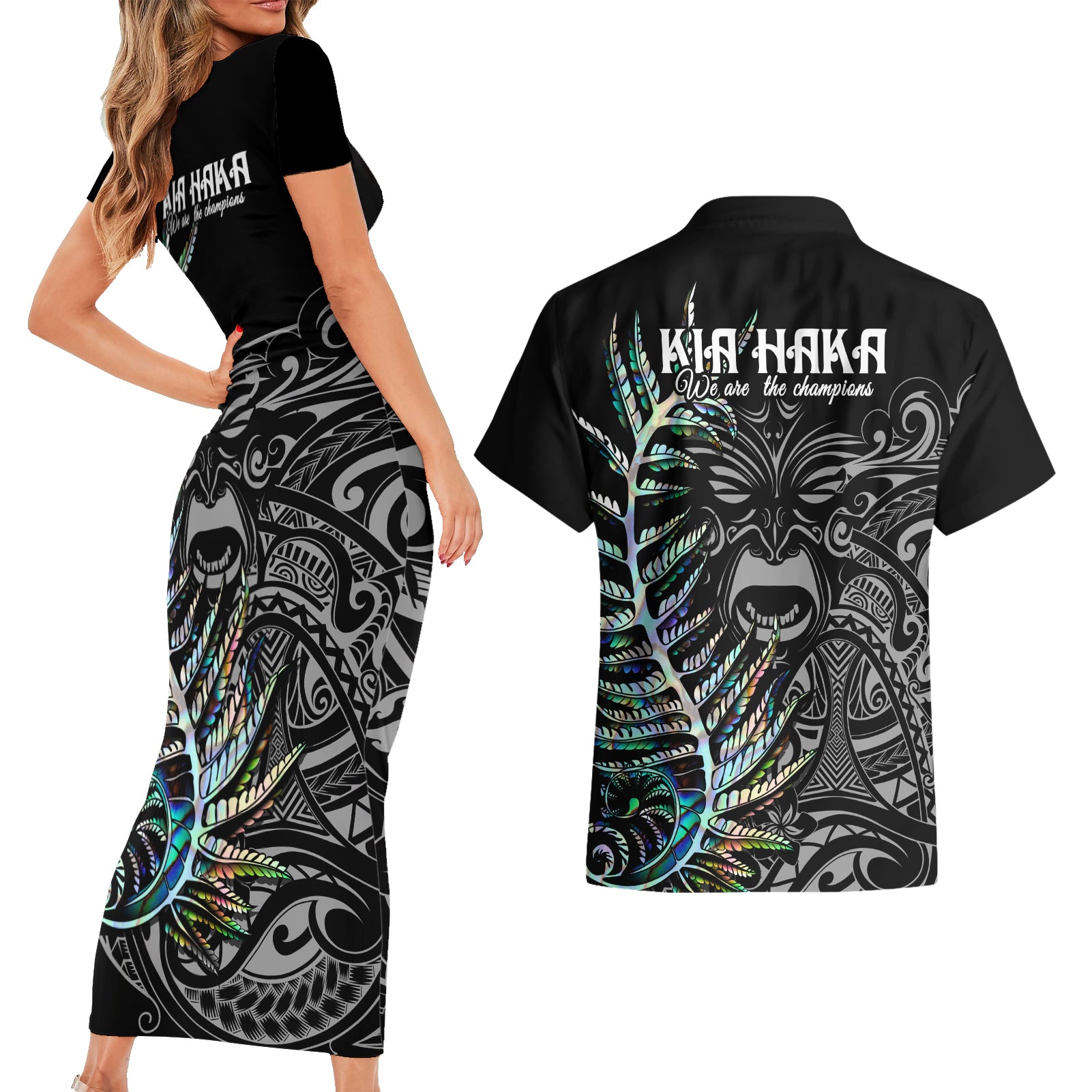 new-zealand-rugby-couples-matching-short-sleeve-bodycon-dress-and-hawaiian-shirt-nz-black-fern-champions-history-with-papua-shell
