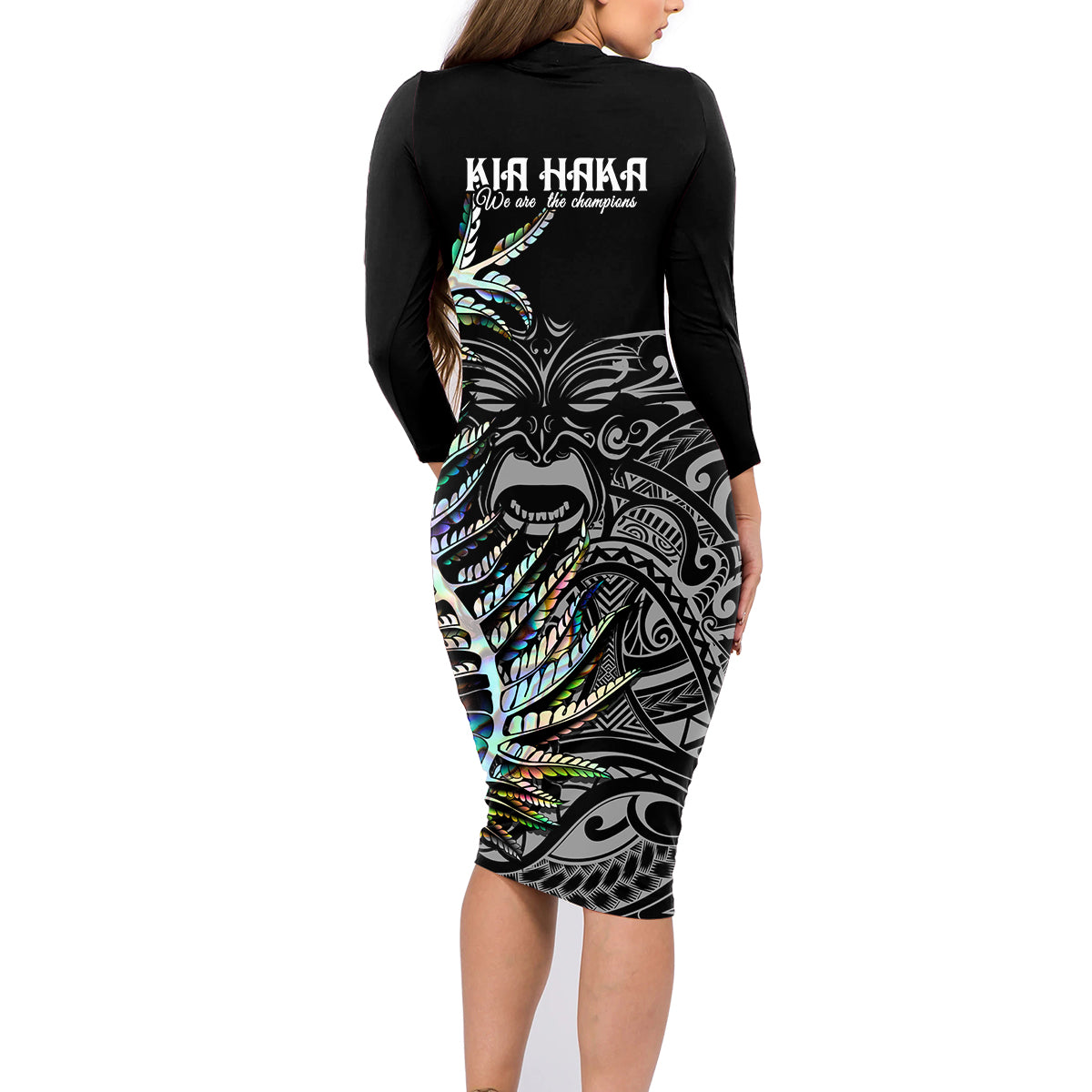 new-zealand-rugby-family-matching-long-sleeve-bodycon-dress-and-hawaiian-shirt-nz-black-fern-champions-history-with-papua-shell