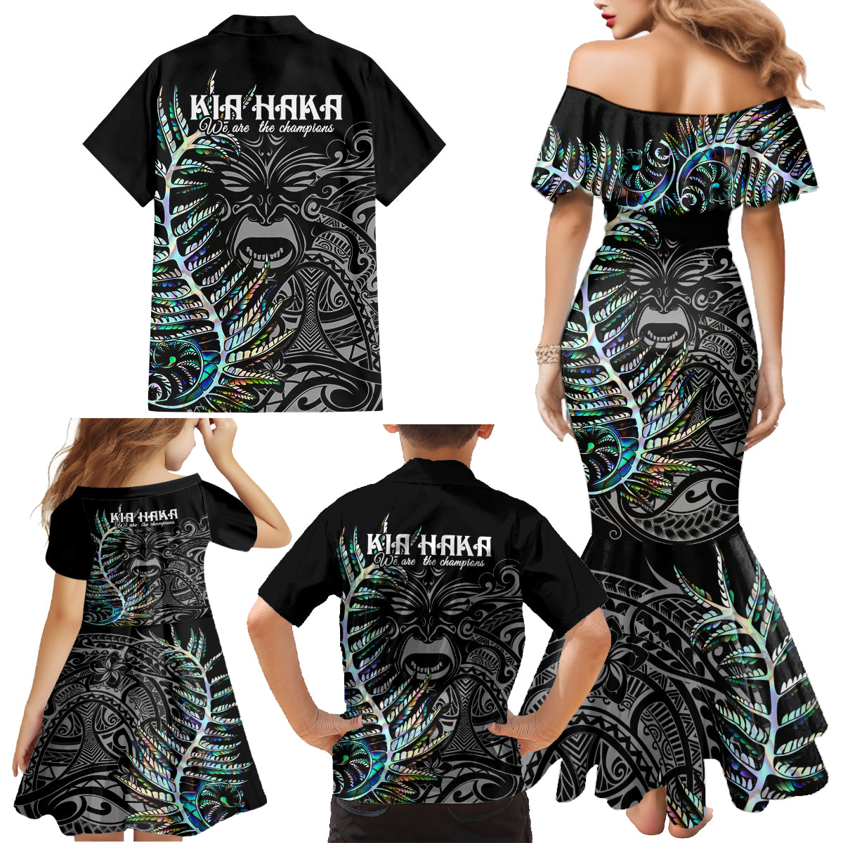 new-zealand-rugby-family-matching-mermaid-dress-and-hawaiian-shirt-nz-black-fern-champions-history-with-papua-shell