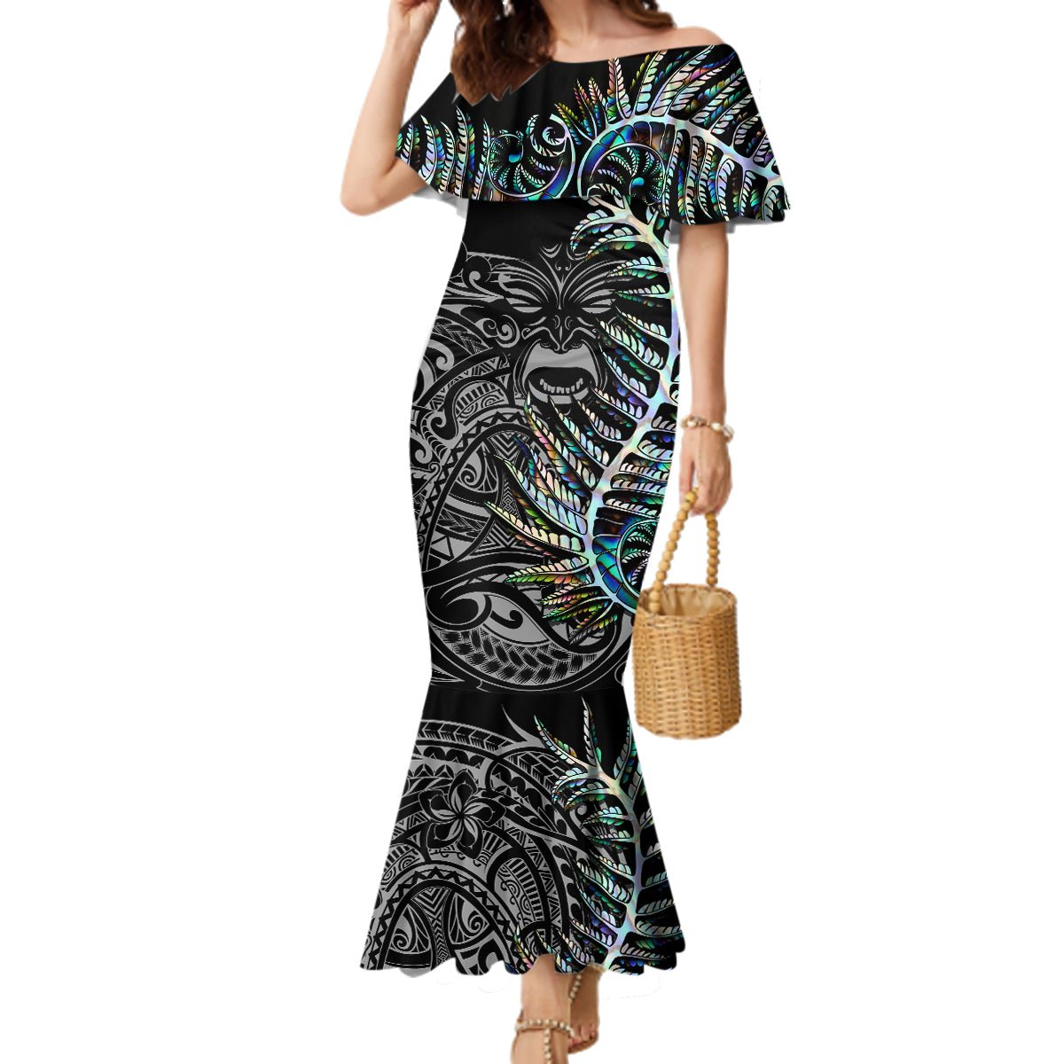 new-zealand-rugby-family-matching-mermaid-dress-and-hawaiian-shirt-nz-black-fern-champions-history-with-papua-shell