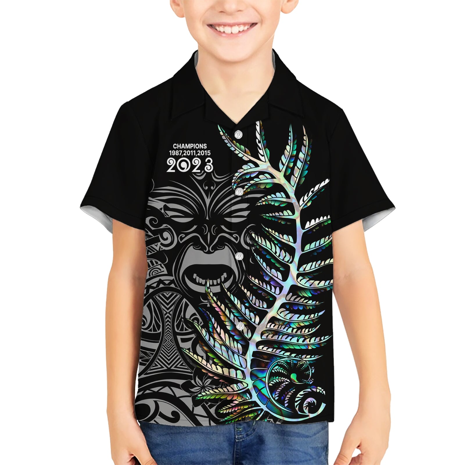 new-zealand-rugby-family-matching-short-sleeve-bodycon-dress-and-hawaiian-shirt-nz-black-fern-champions-history-with-papua-shell