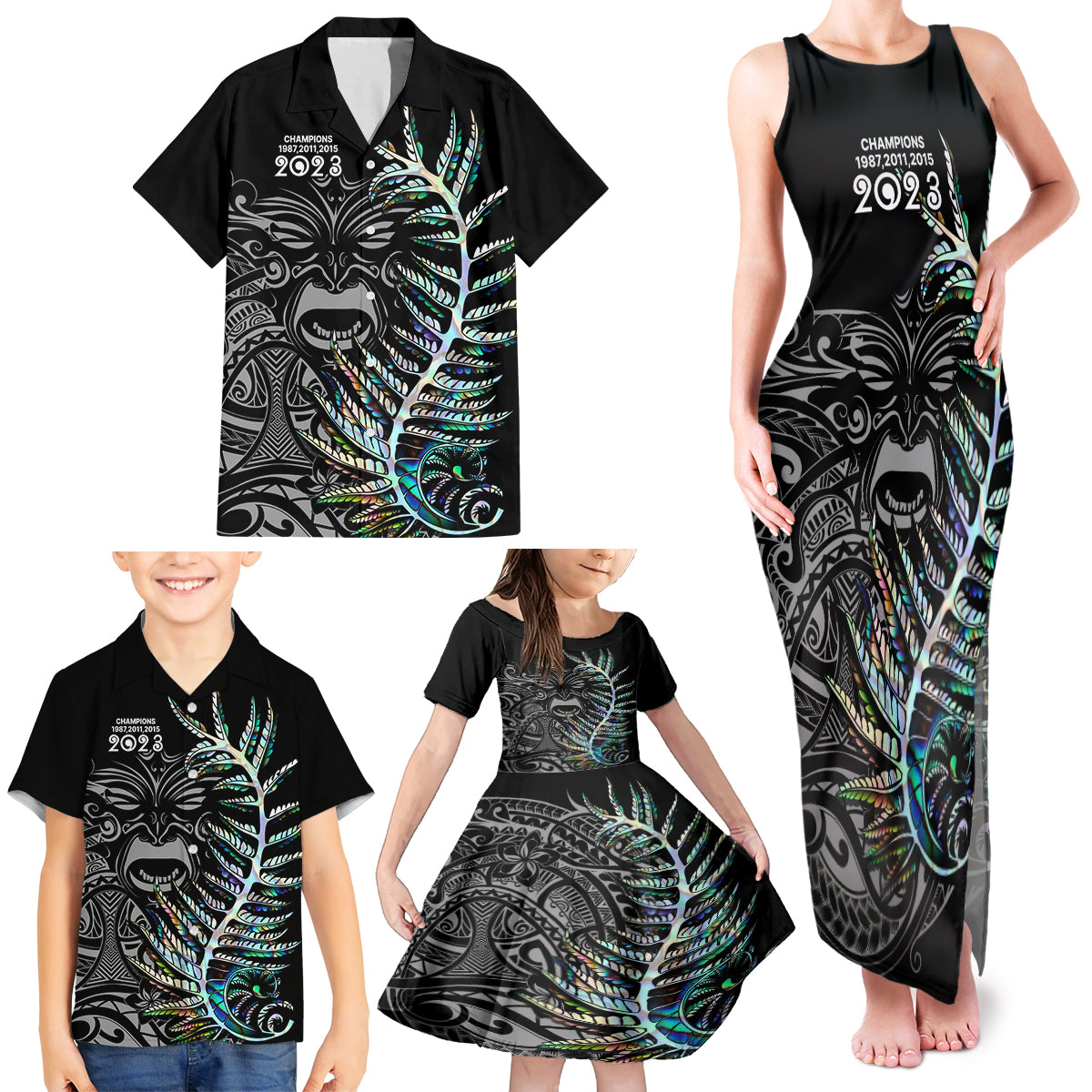 new-zealand-rugby-family-matching-tank-maxi-dress-and-hawaiian-shirt-nz-black-fern-champions-history-with-papua-shell