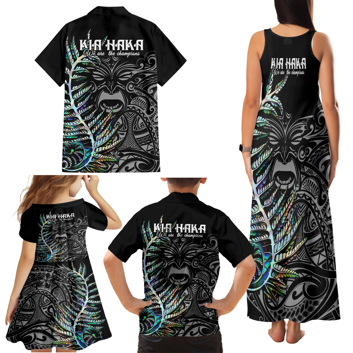 new-zealand-rugby-family-matching-tank-maxi-dress-and-hawaiian-shirt-nz-black-fern-champions-history-with-papua-shell