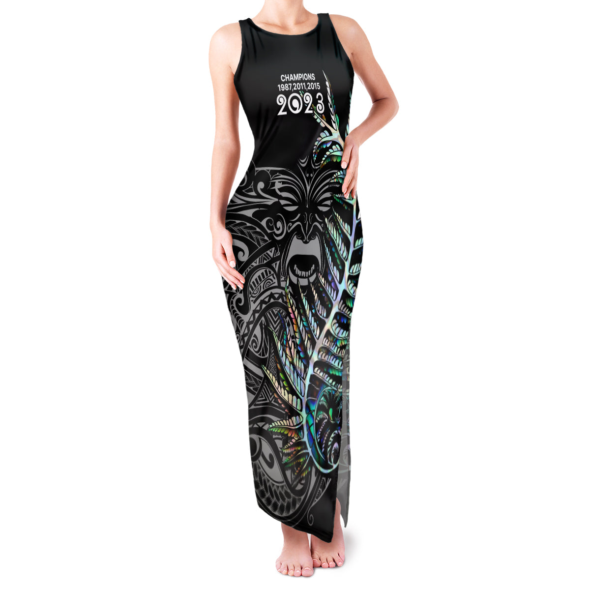 new-zealand-rugby-family-matching-tank-maxi-dress-and-hawaiian-shirt-nz-black-fern-champions-history-with-papua-shell