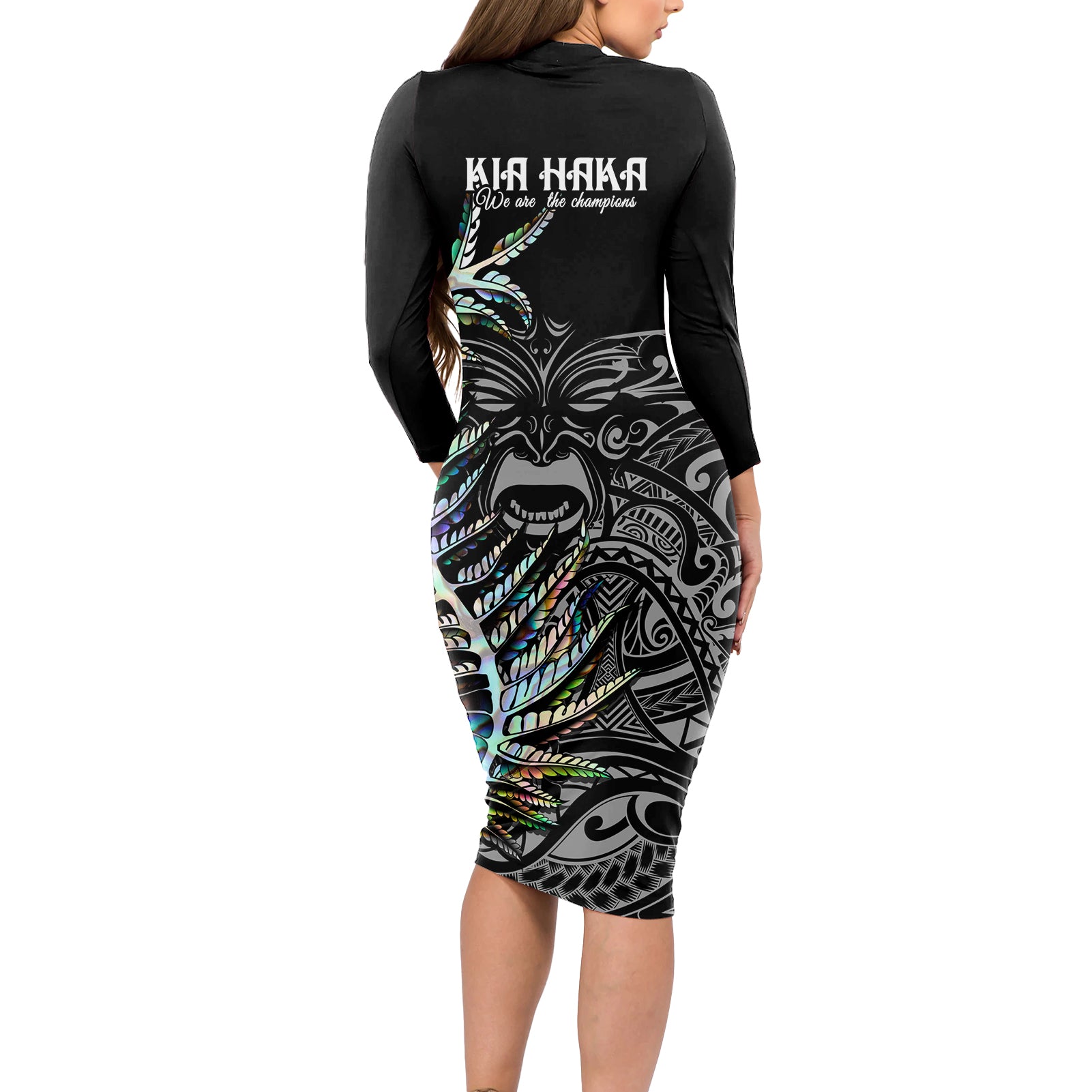 new-zealand-rugby-long-sleeve-bodycon-dress-nz-black-fern-champions-history-with-papua-shell