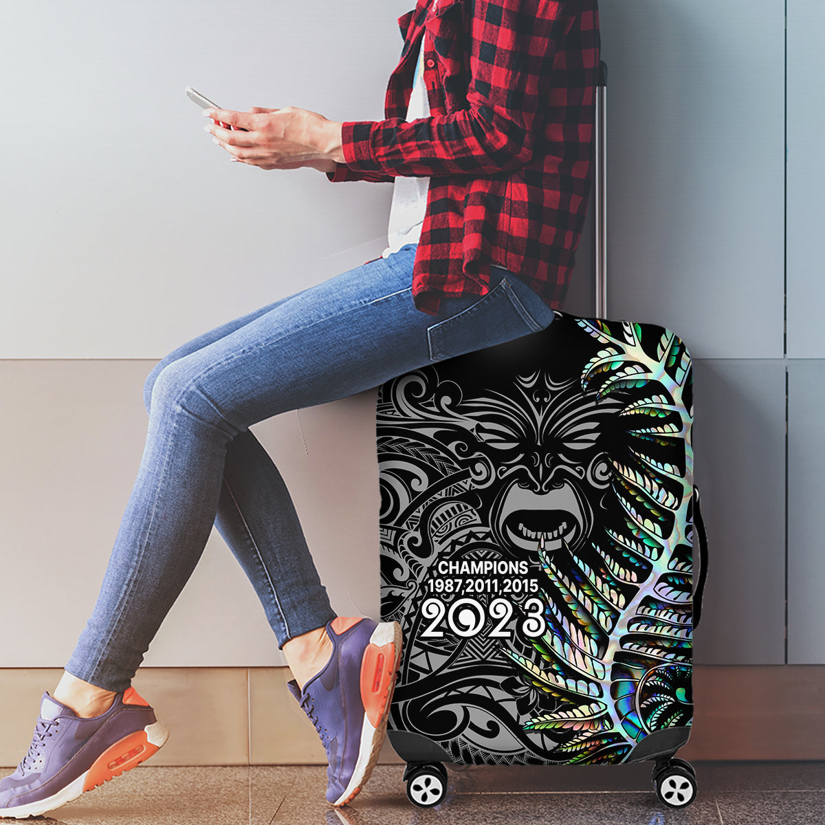 New Zealand Rugby Luggage Cover NZ Black Fern Champions History With Papua Shell - Vibe Hoodie Shop