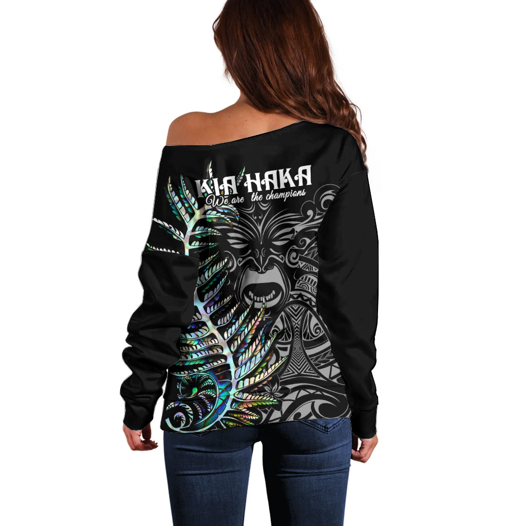 New Zealand Rugby Off Shoulder Sweater NZ Black Fern Champions History With Papua Shell - Vibe Hoodie Shop