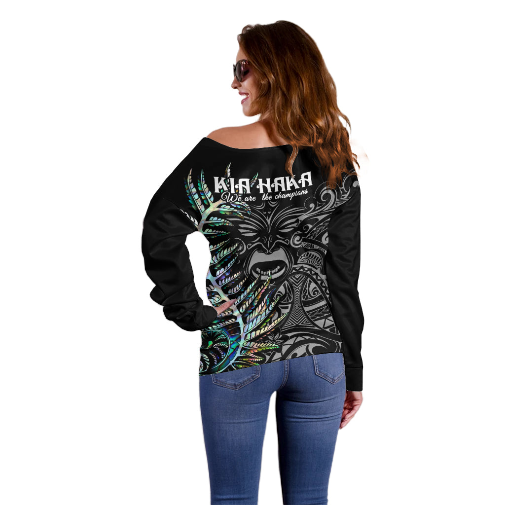 New Zealand Rugby Off Shoulder Sweater NZ Black Fern Champions History With Papua Shell - Vibe Hoodie Shop