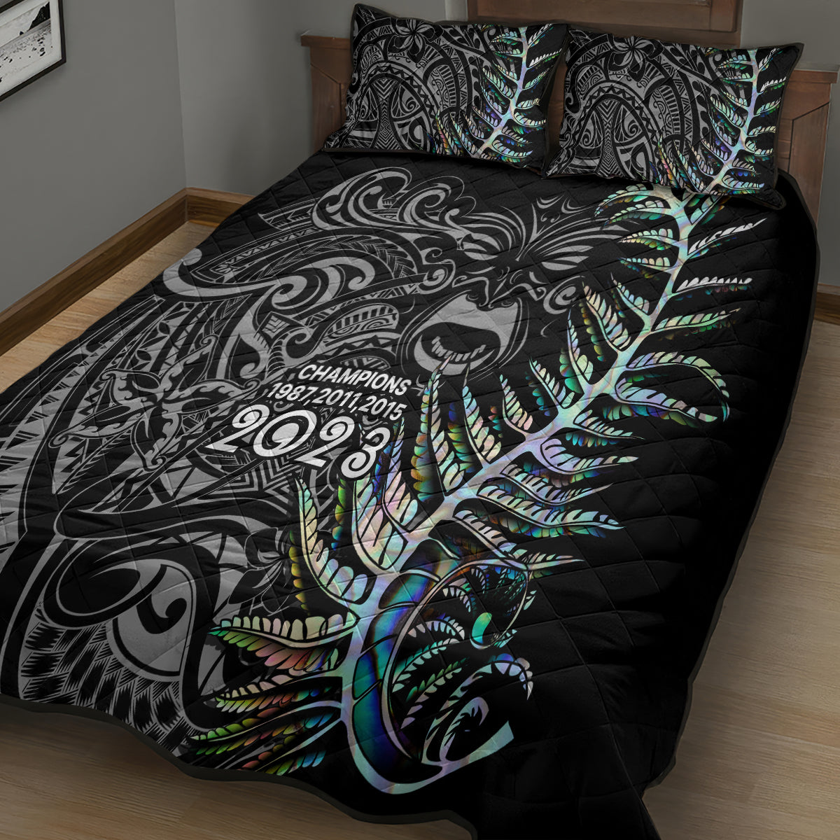 New Zealand Rugby Quilt Bed Set NZ Black Fern Champions History With Papua Shell - Vibe Hoodie Shop