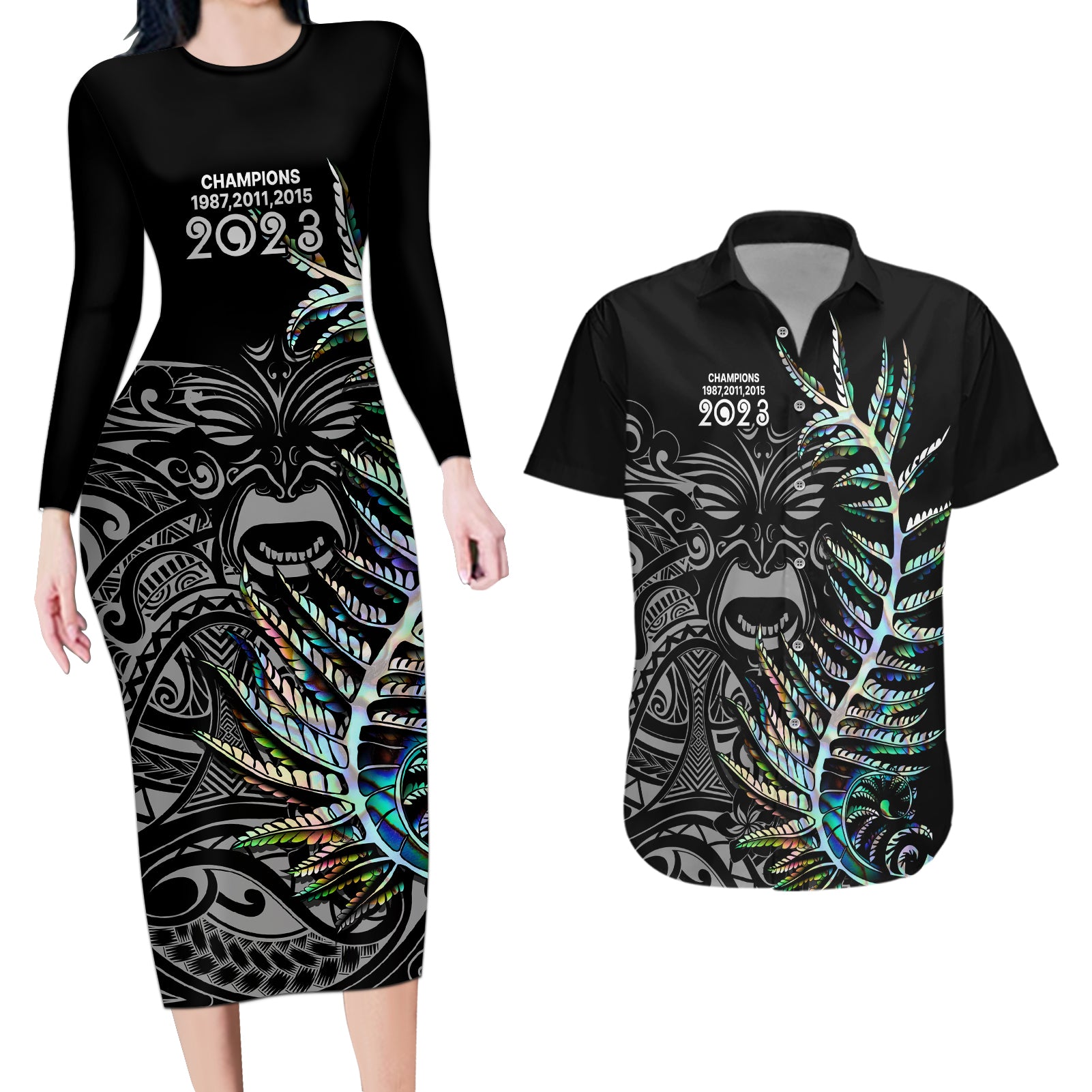 custom-new-zealand-rugby-couples-matching-long-sleeve-bodycon-dress-and-hawaiian-shirt-nz-black-fern-champions-history-with-papua-shell