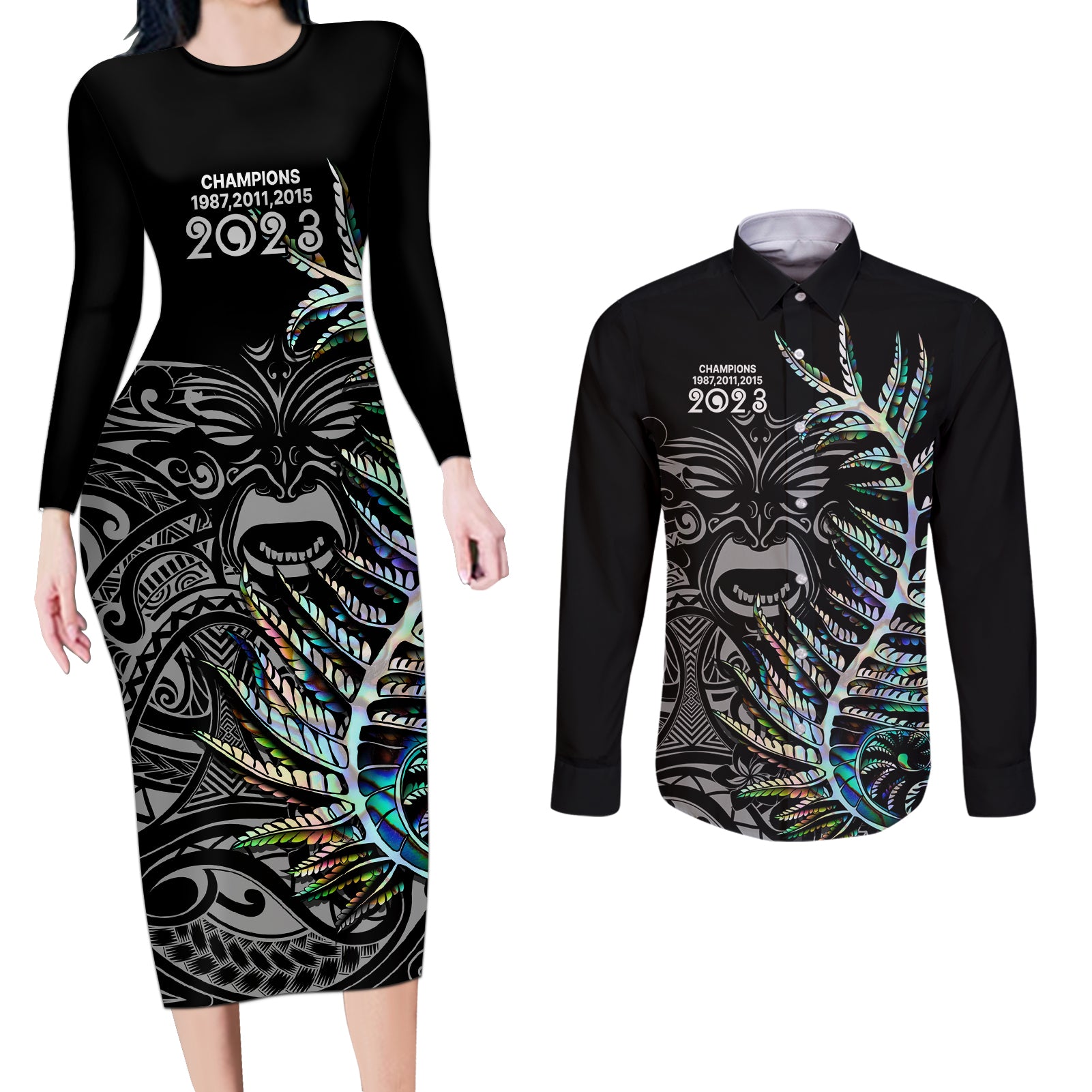 custom-new-zealand-rugby-couples-matching-long-sleeve-bodycon-dress-and-long-sleeve-button-shirt-nz-black-fern-champions-history-with-papua-shell