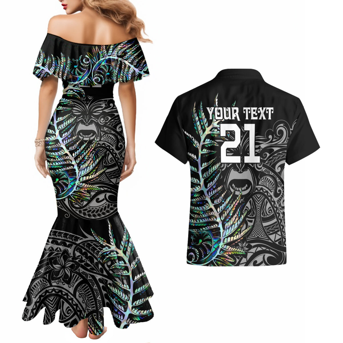 custom-new-zealand-rugby-couples-matching-mermaid-dress-and-hawaiian-shirt-nz-black-fern-champions-history-with-papua-shell