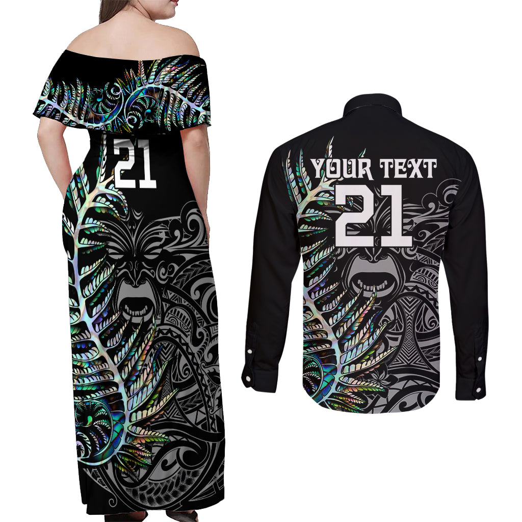 custom-new-zealand-rugby-couples-matching-off-shoulder-maxi-dress-and-long-sleeve-button-shirt-nz-black-fern-champions-history-with-papua-shell