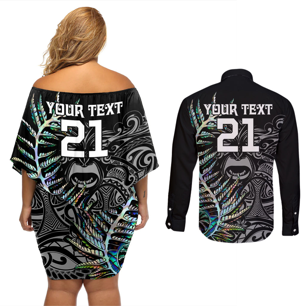 custom-new-zealand-rugby-couples-matching-off-shoulder-short-dress-and-long-sleeve-button-shirt-nz-black-fern-champions-history-with-papua-shell