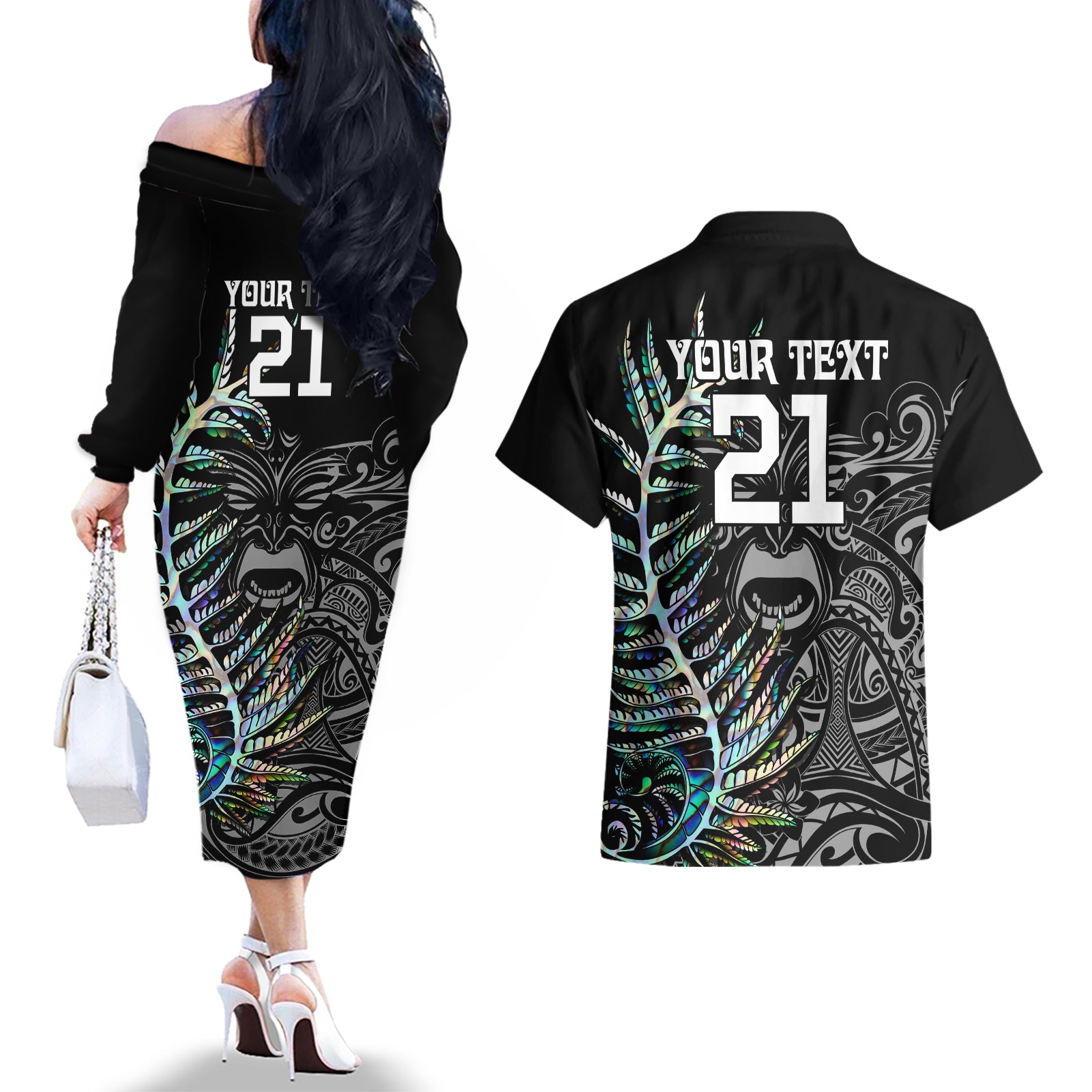 custom-new-zealand-rugby-couples-matching-off-the-shoulder-long-sleeve-dress-and-hawaiian-shirt-nz-black-fern-champions-history-with-papua-shell