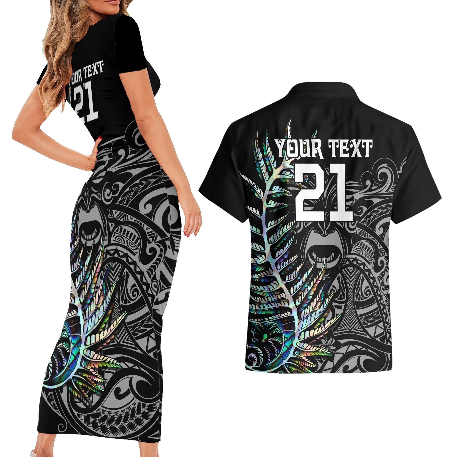 custom-new-zealand-rugby-couples-matching-short-sleeve-bodycon-dress-and-hawaiian-shirt-nz-black-fern-champions-history-with-papua-shell