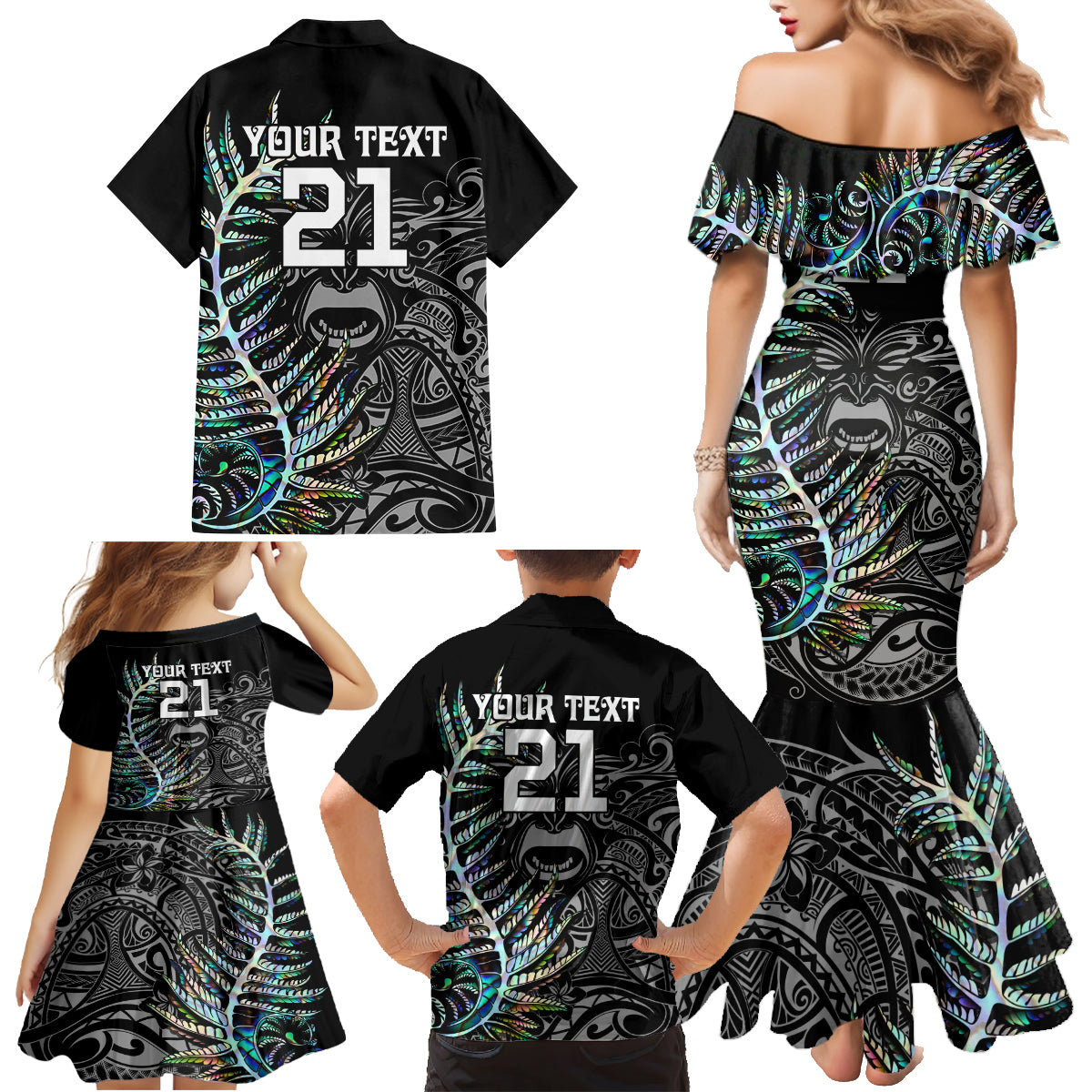 custom-new-zealand-rugby-family-matching-mermaid-dress-and-hawaiian-shirt-nz-black-fern-champions-history-with-papua-shell