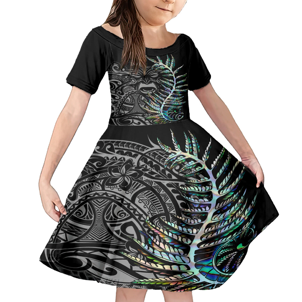 custom-new-zealand-rugby-family-matching-off-shoulder-long-sleeve-dress-and-hawaiian-shirt-nz-black-fern-champions-history-with-papua-shell