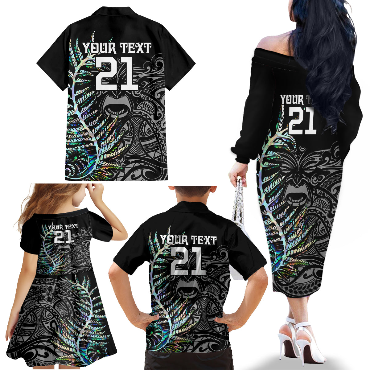 custom-new-zealand-rugby-family-matching-off-shoulder-long-sleeve-dress-and-hawaiian-shirt-nz-black-fern-champions-history-with-papua-shell