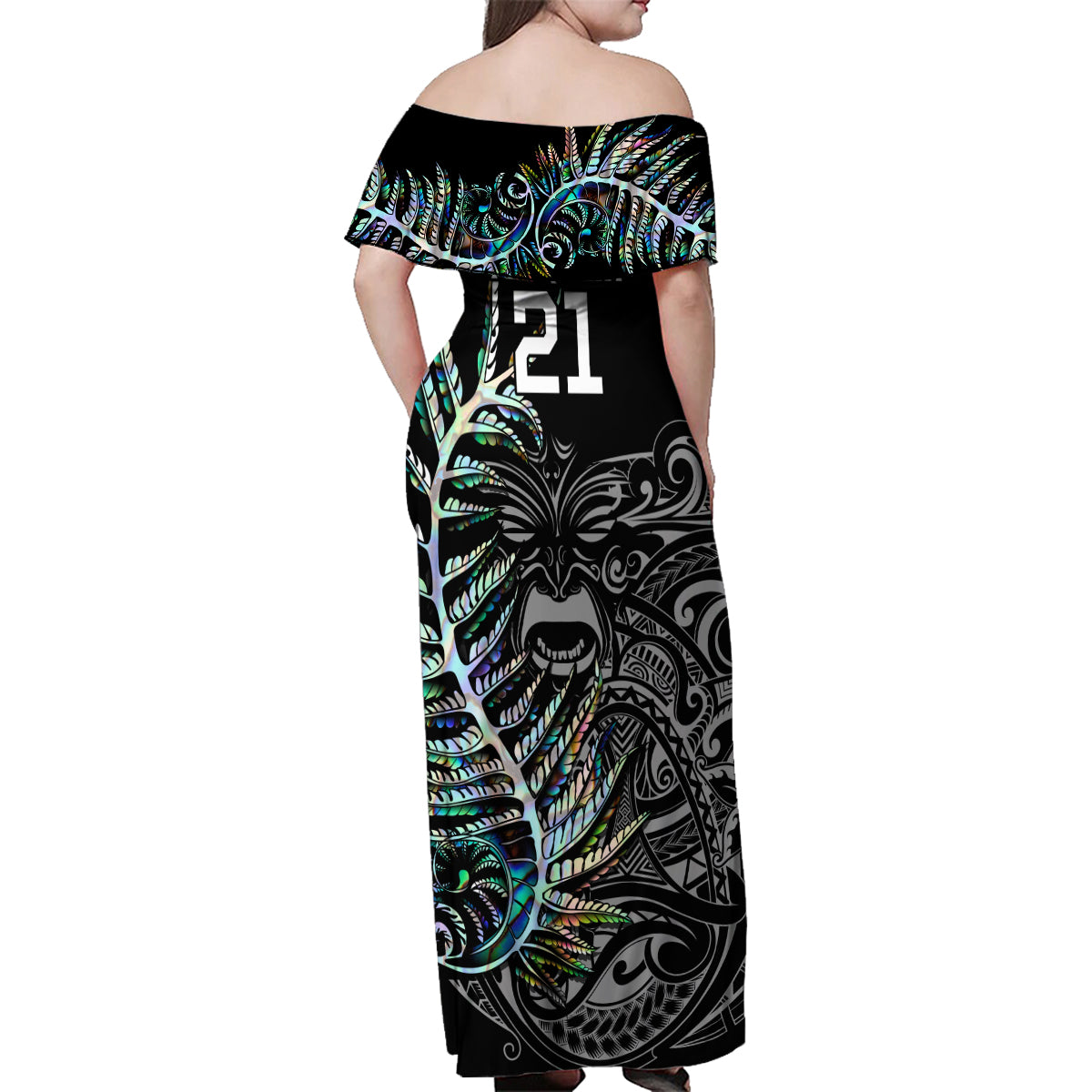 custom-new-zealand-rugby-family-matching-off-shoulder-maxi-dress-and-hawaiian-shirt-nz-black-fern-champions-history-with-papua-shell