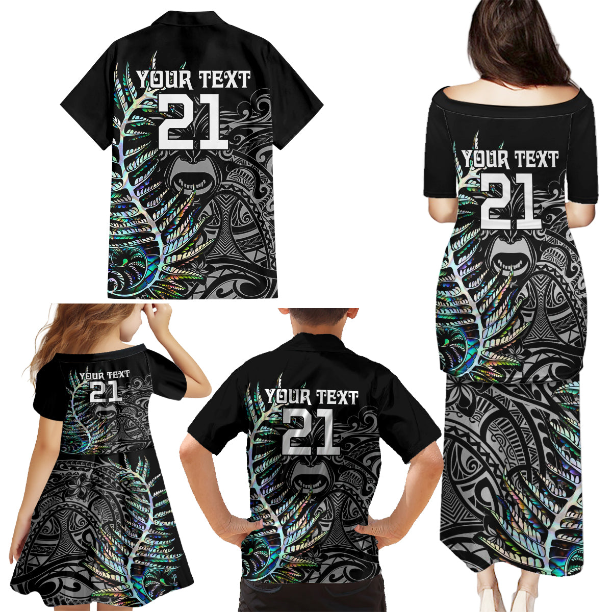 custom-new-zealand-rugby-family-matching-puletasi-dress-and-hawaiian-shirt-nz-black-fern-champions-history-with-papua-shell