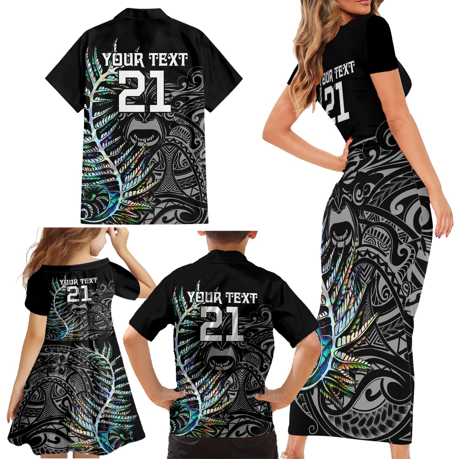 custom-new-zealand-rugby-family-matching-short-sleeve-bodycon-dress-and-hawaiian-shirt-nz-black-fern-champions-history-with-papua-shell