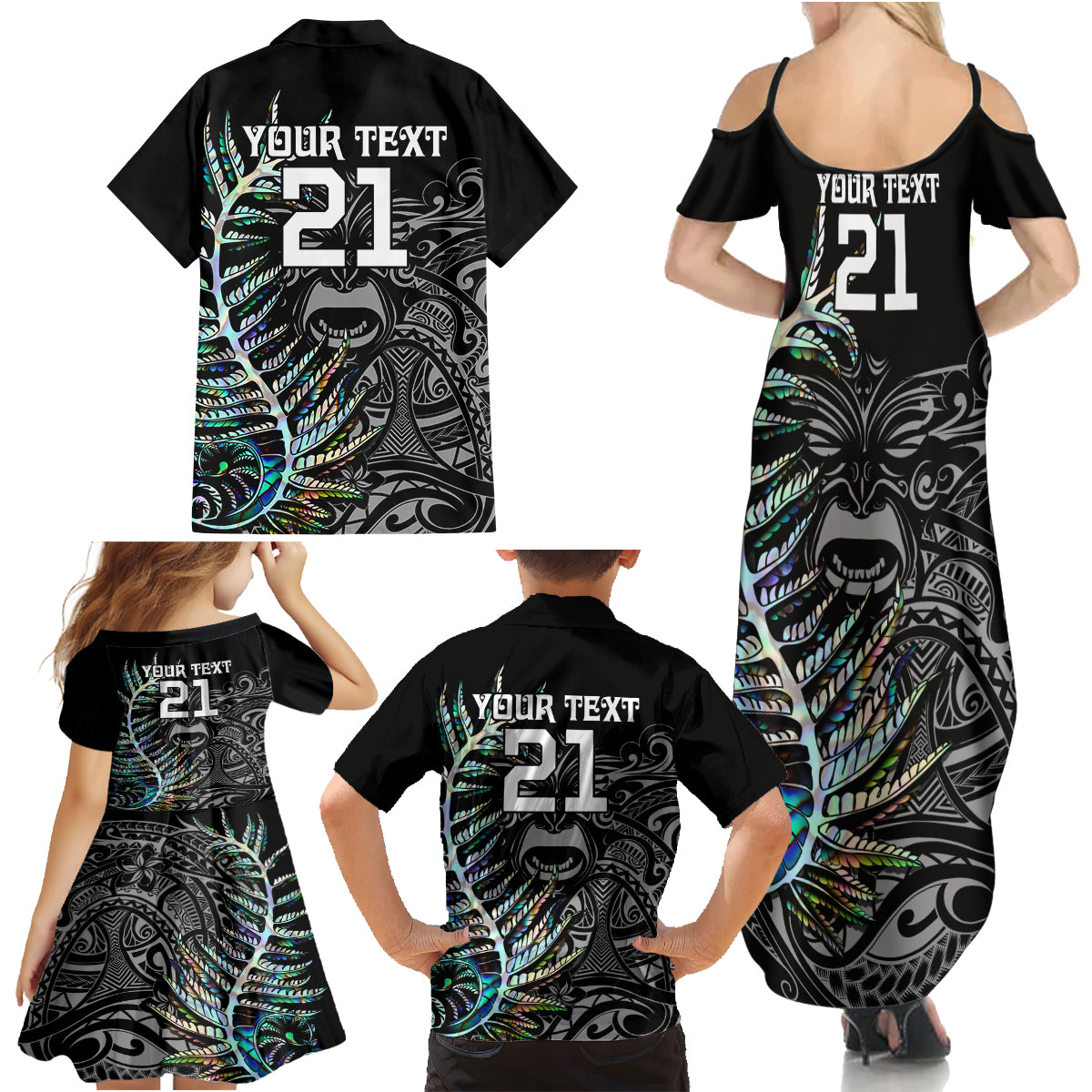 custom-new-zealand-rugby-family-matching-summer-maxi-dress-and-hawaiian-shirt-nz-black-fern-champions-history-with-papua-shell