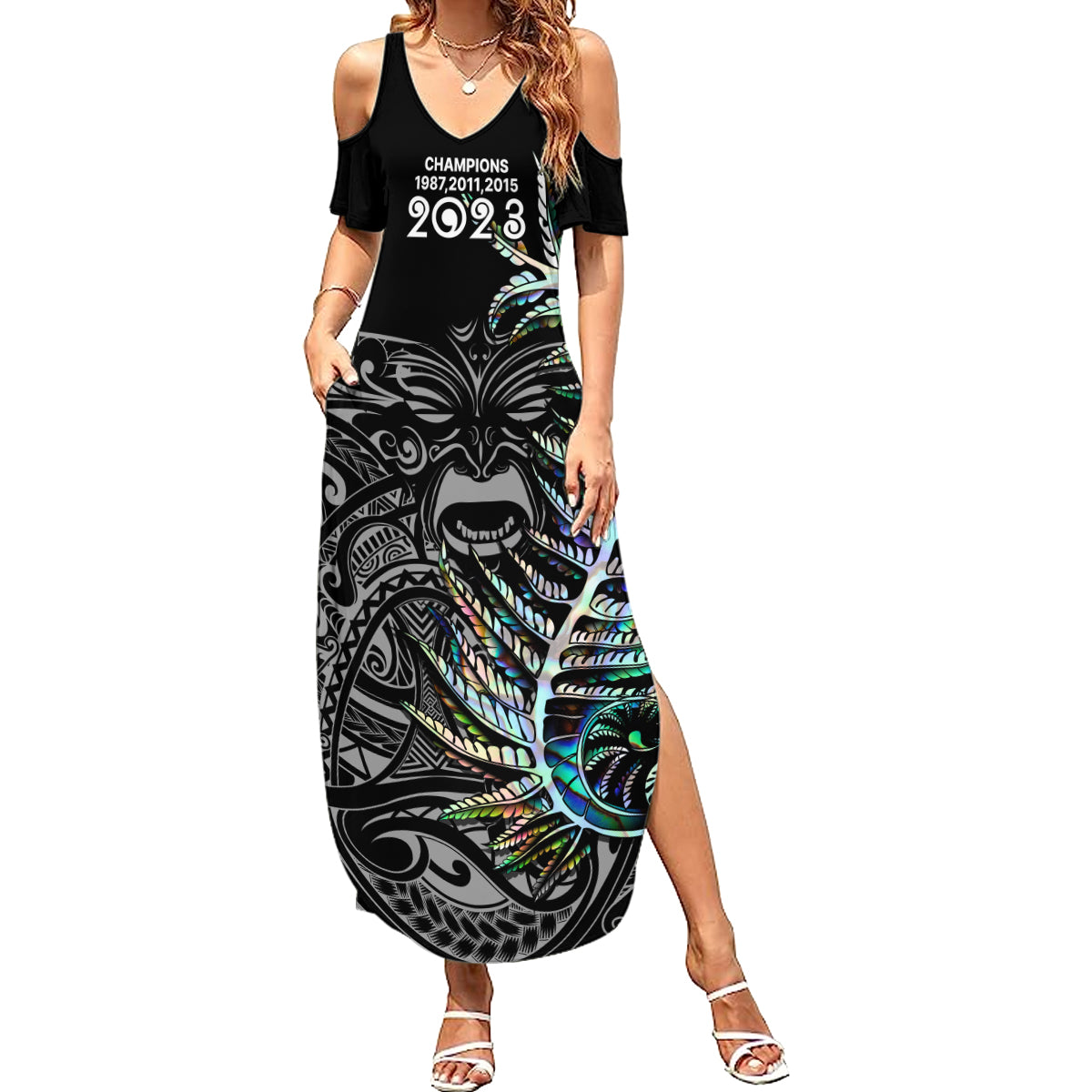 custom-new-zealand-rugby-family-matching-summer-maxi-dress-and-hawaiian-shirt-nz-black-fern-champions-history-with-papua-shell